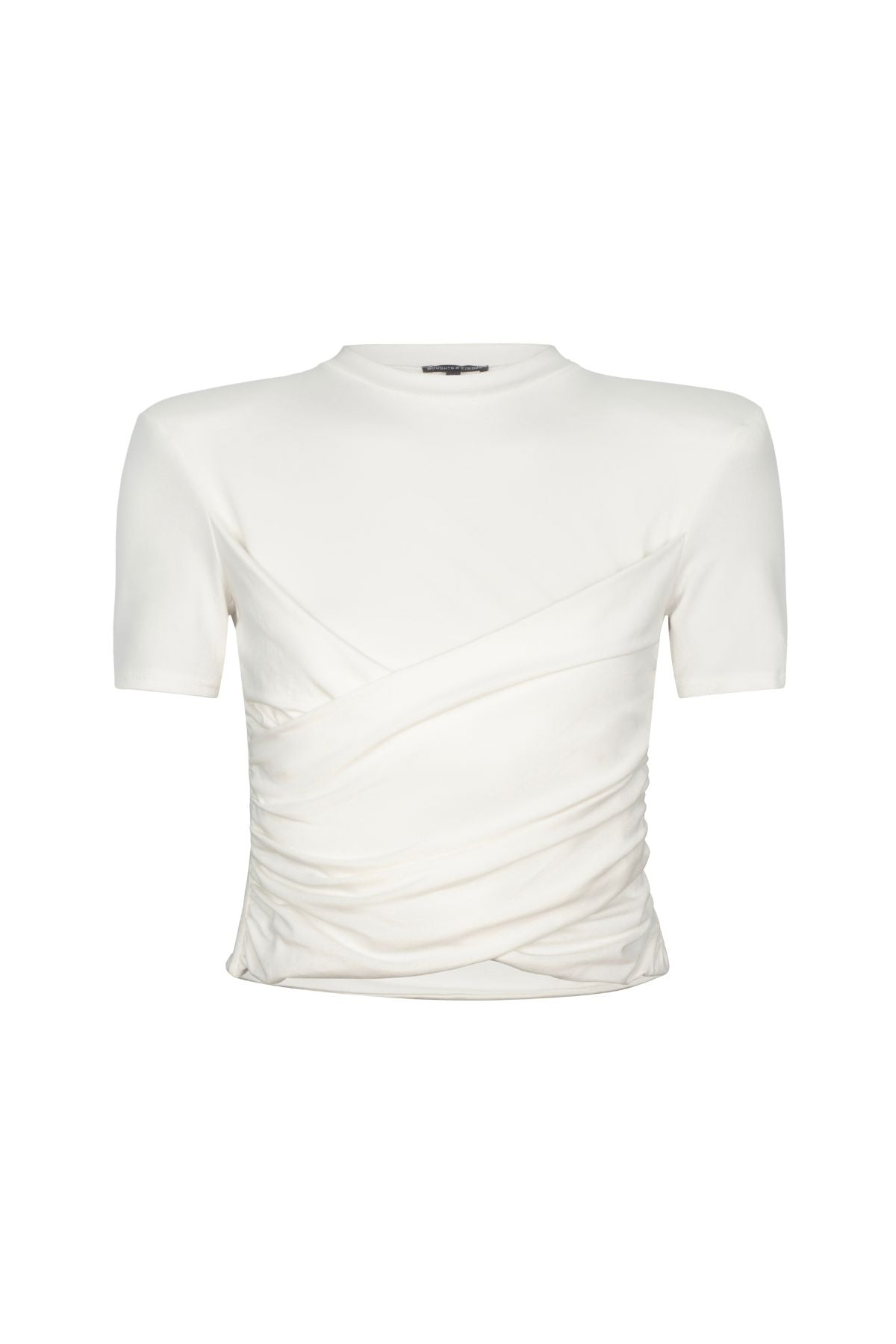 TALIA Off White Cropped Shoulder Pad T-Shirt