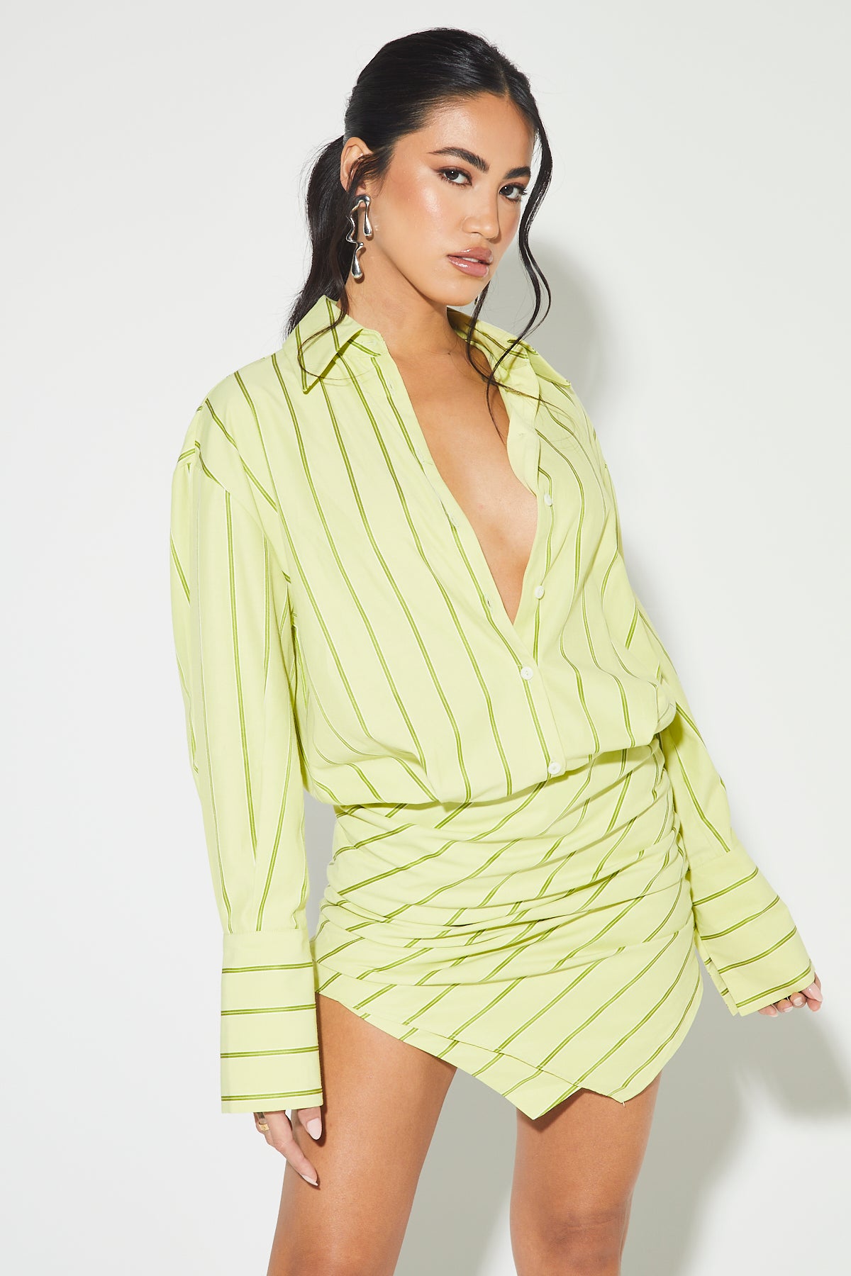 GAIA Lime Stripe Shirt Dress