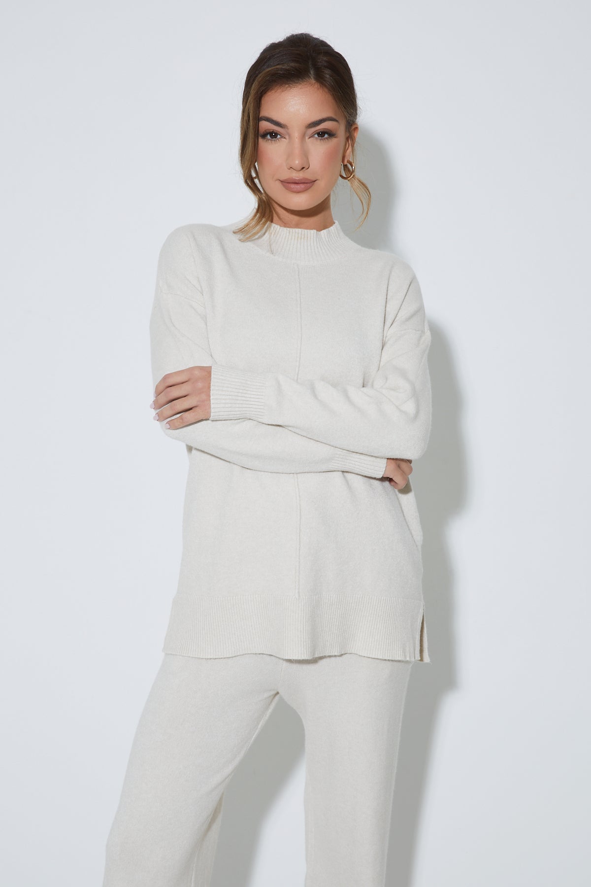 PALMER High Neck Cream Knit Lounge Set