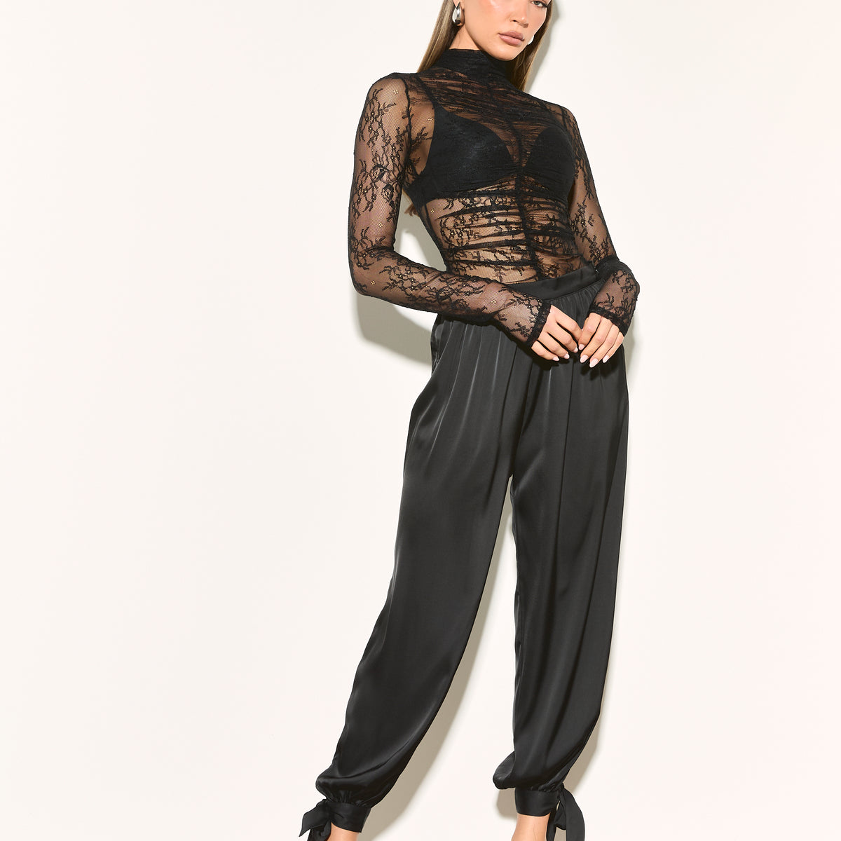 The Skies Black Satin Trousers main image 1