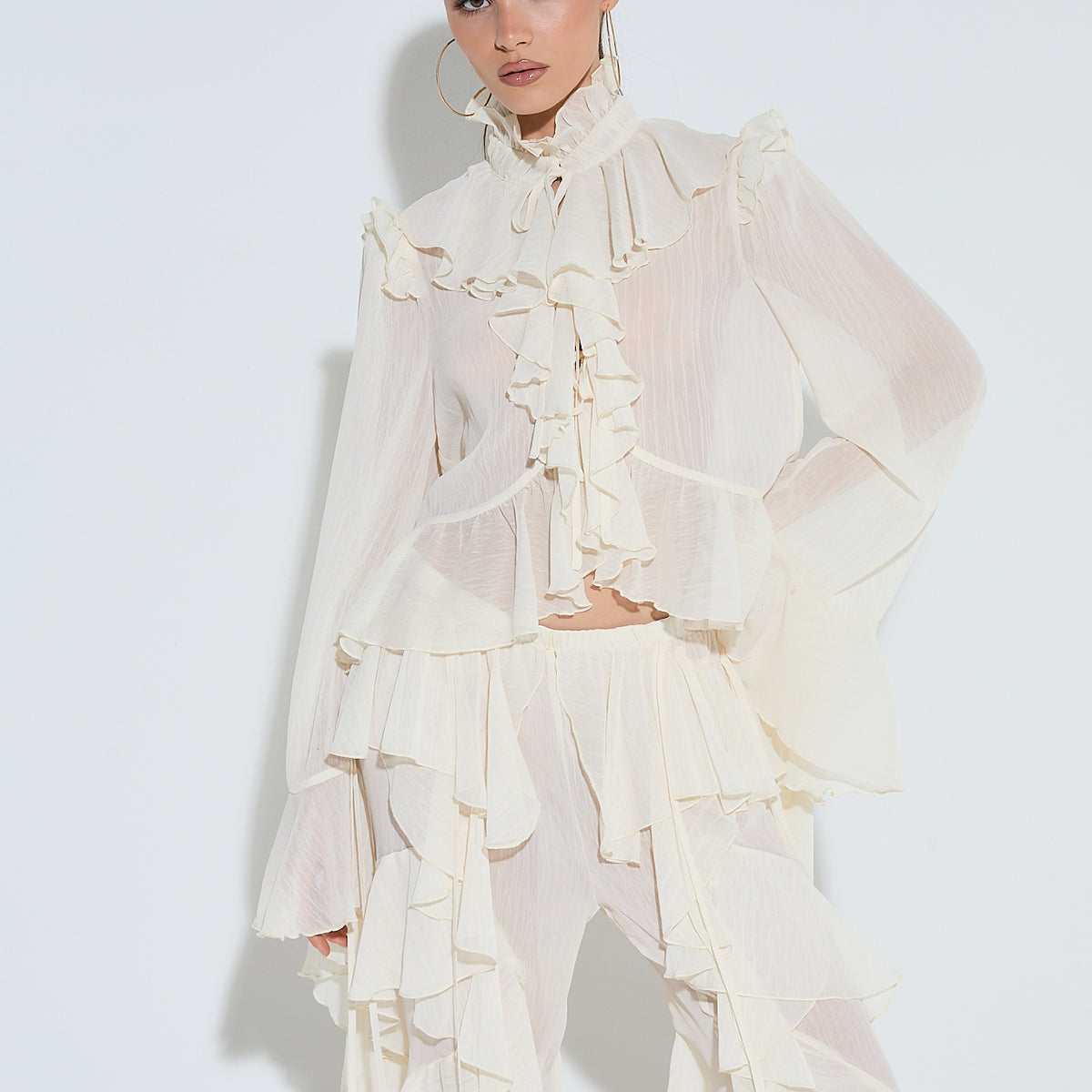 ARABELLA Cream Tie Ruffle Shirt