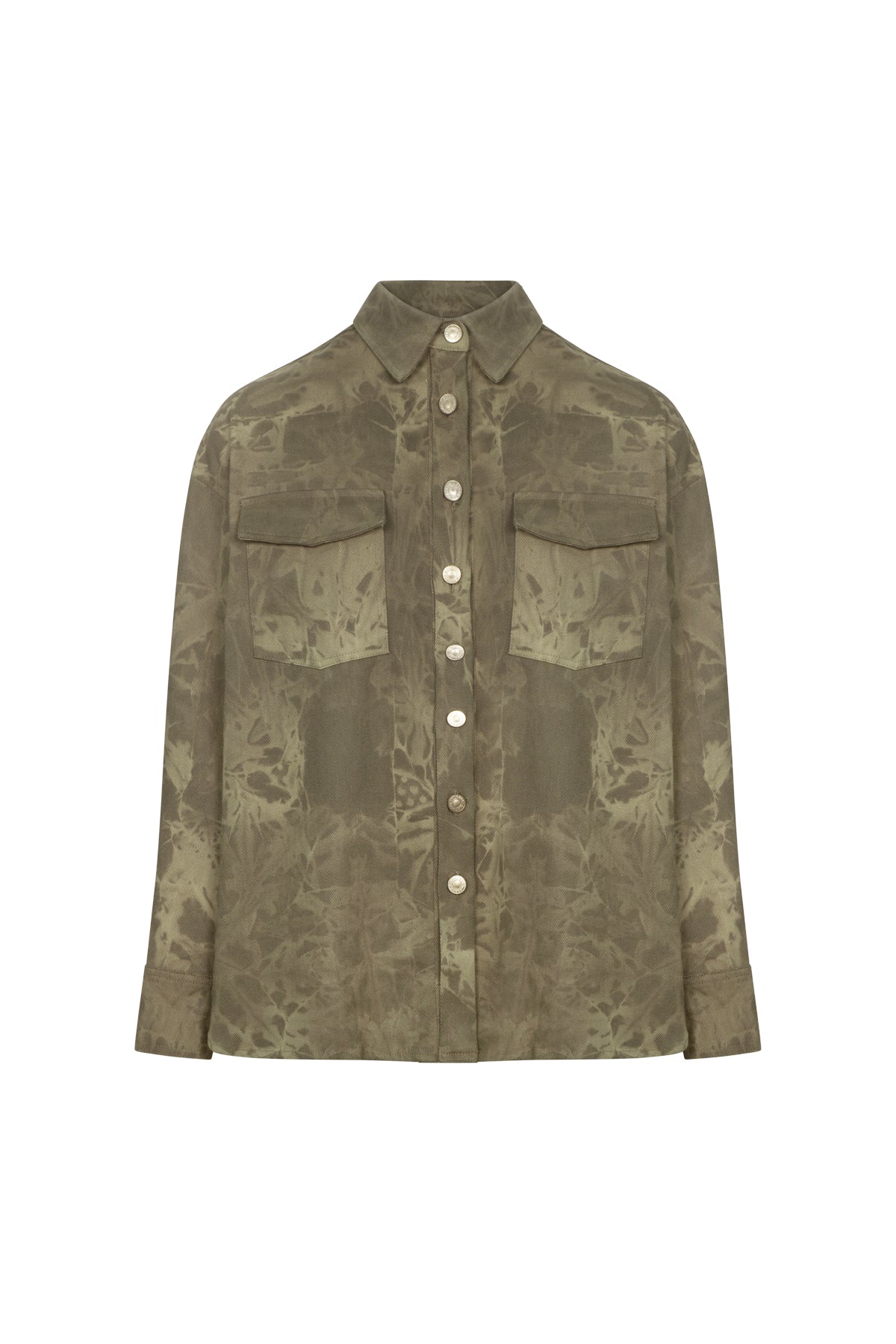 IVANA Khaki Acid Wash Oversized Shirt