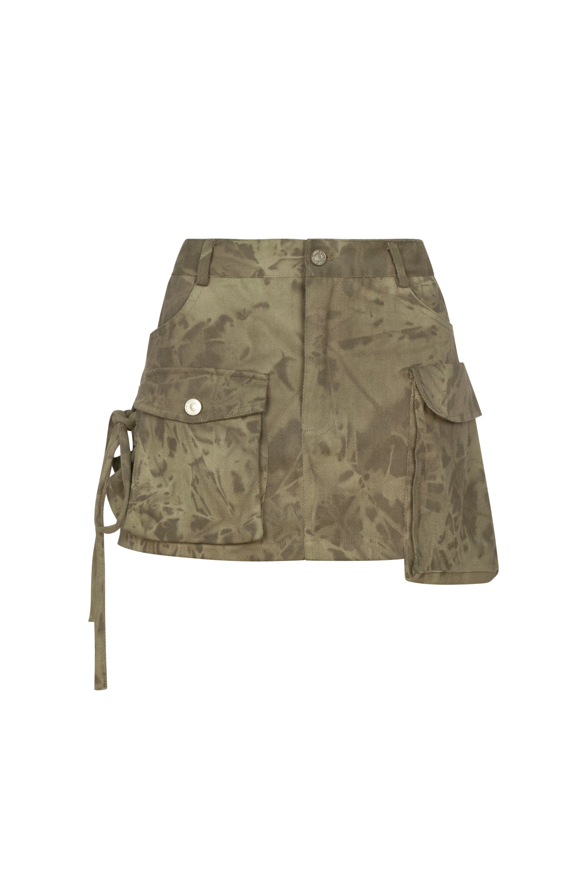 STASSIE Khaki Acid Wash Cargo Mini Skirt