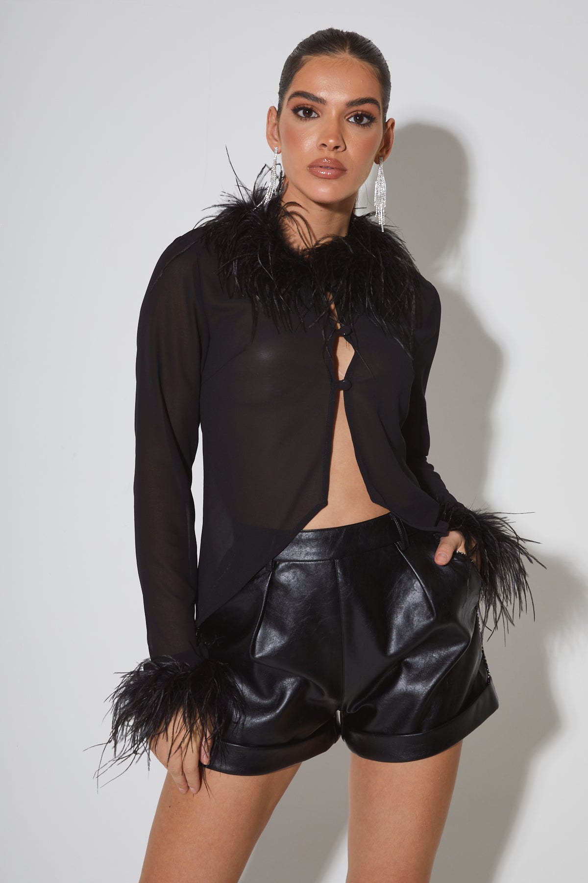 black feather blouse
