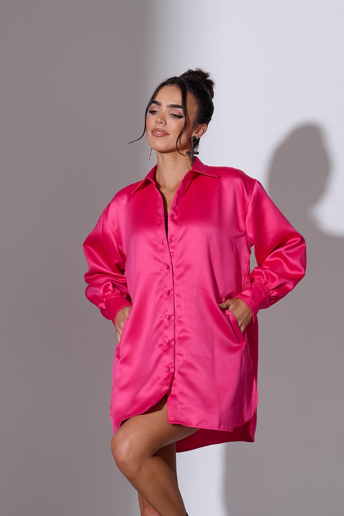 LIRA Pink Oversized Satin Shirt