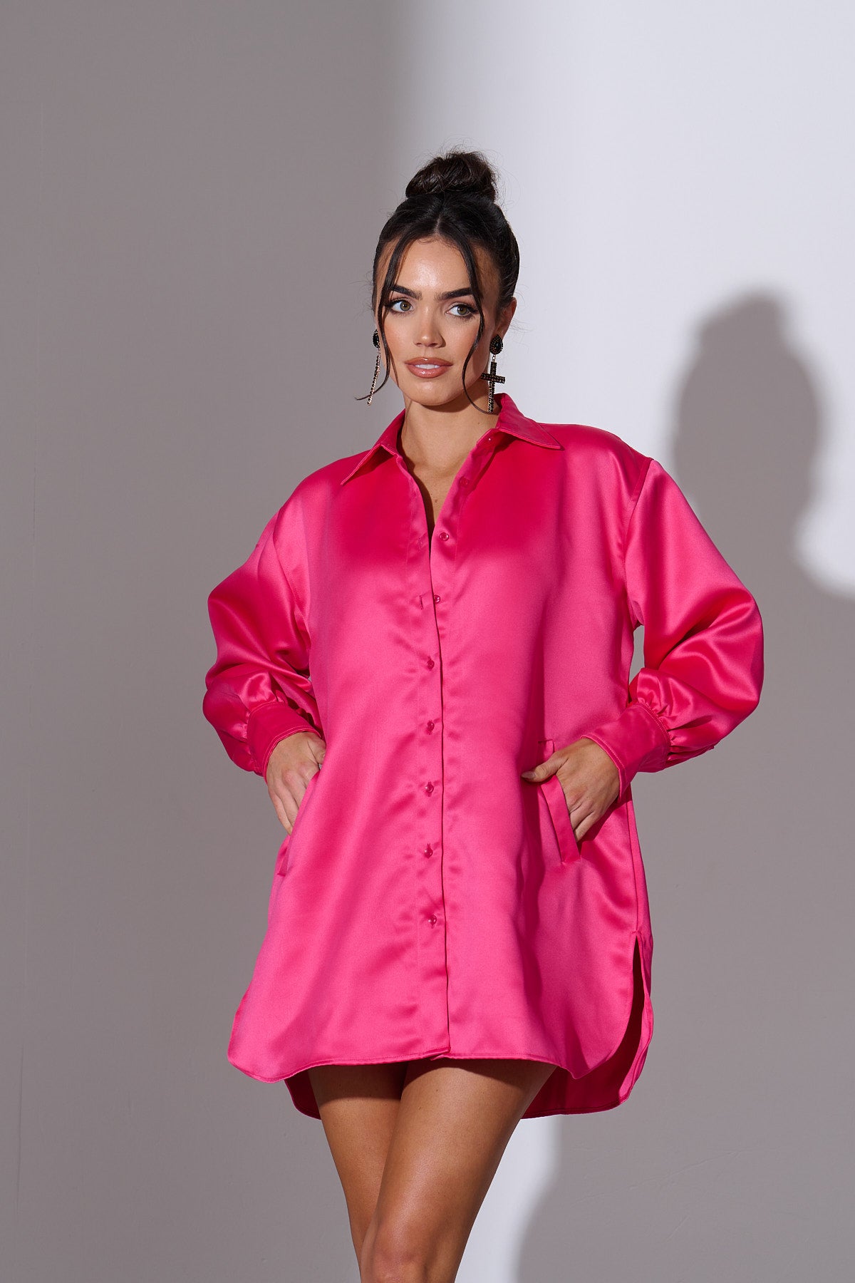 LIRA Pink Oversized Satin Shirt