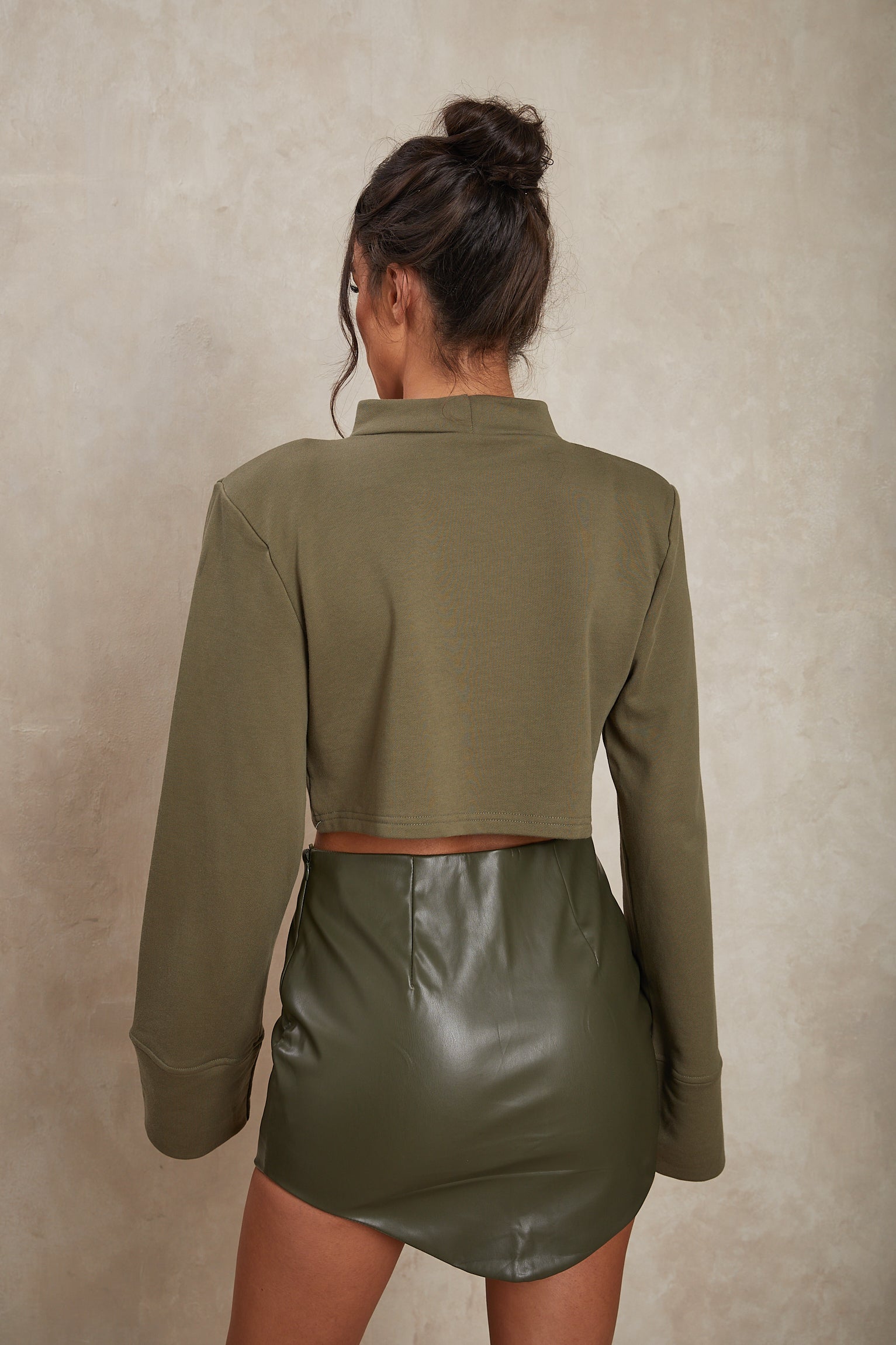 LARA Khaki PU Leather Mini Skirt
