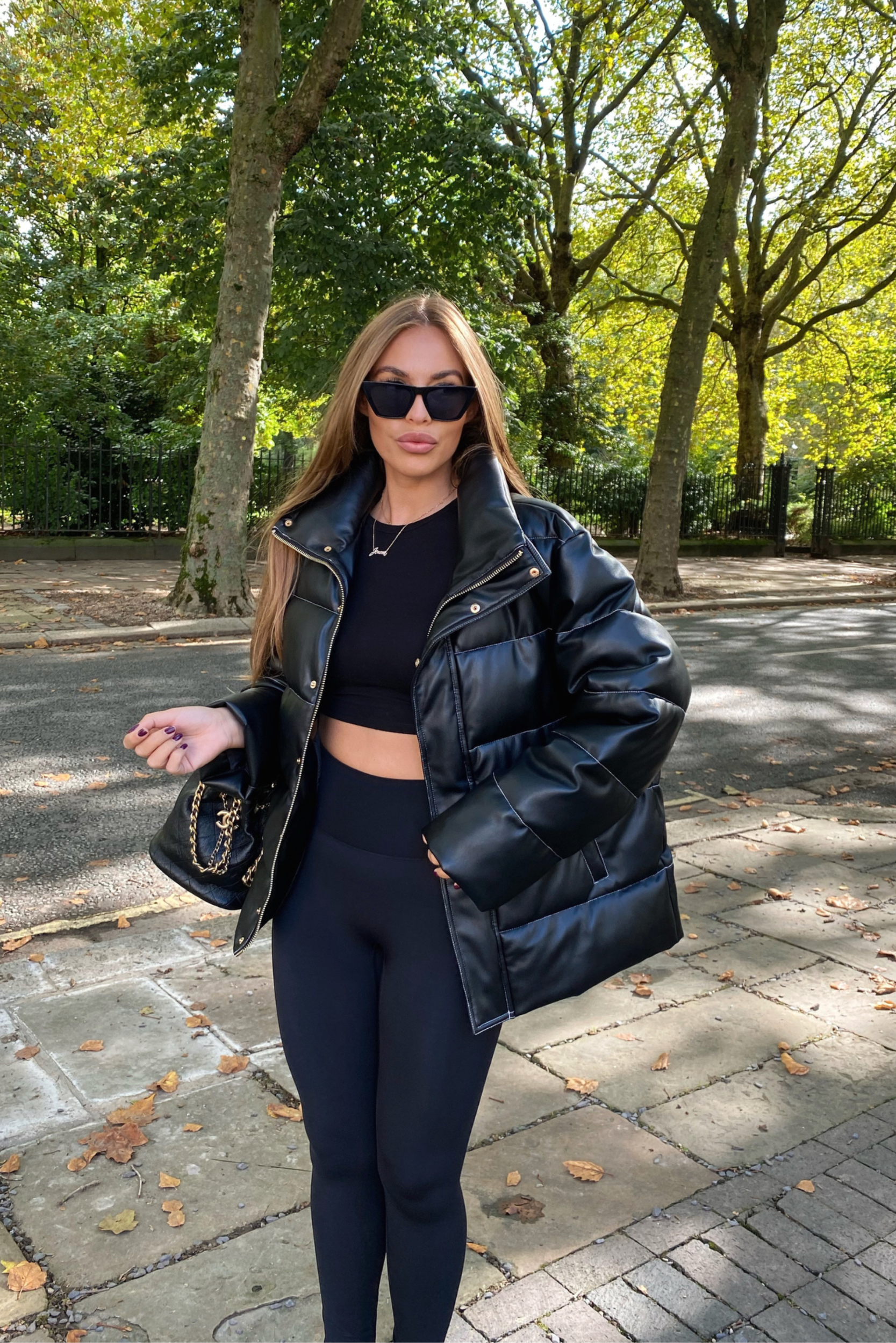 Black pu top puffer jacket