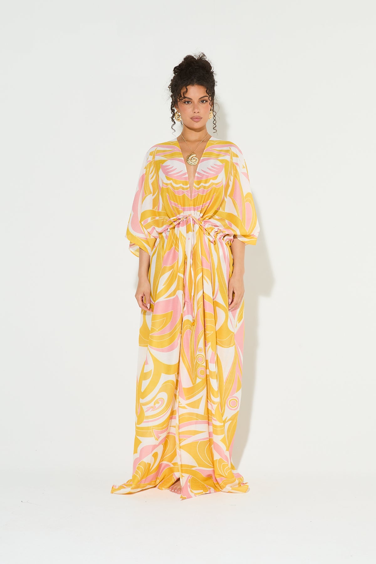 NOVA Pink & Yellow Printed Maxi Kaftan