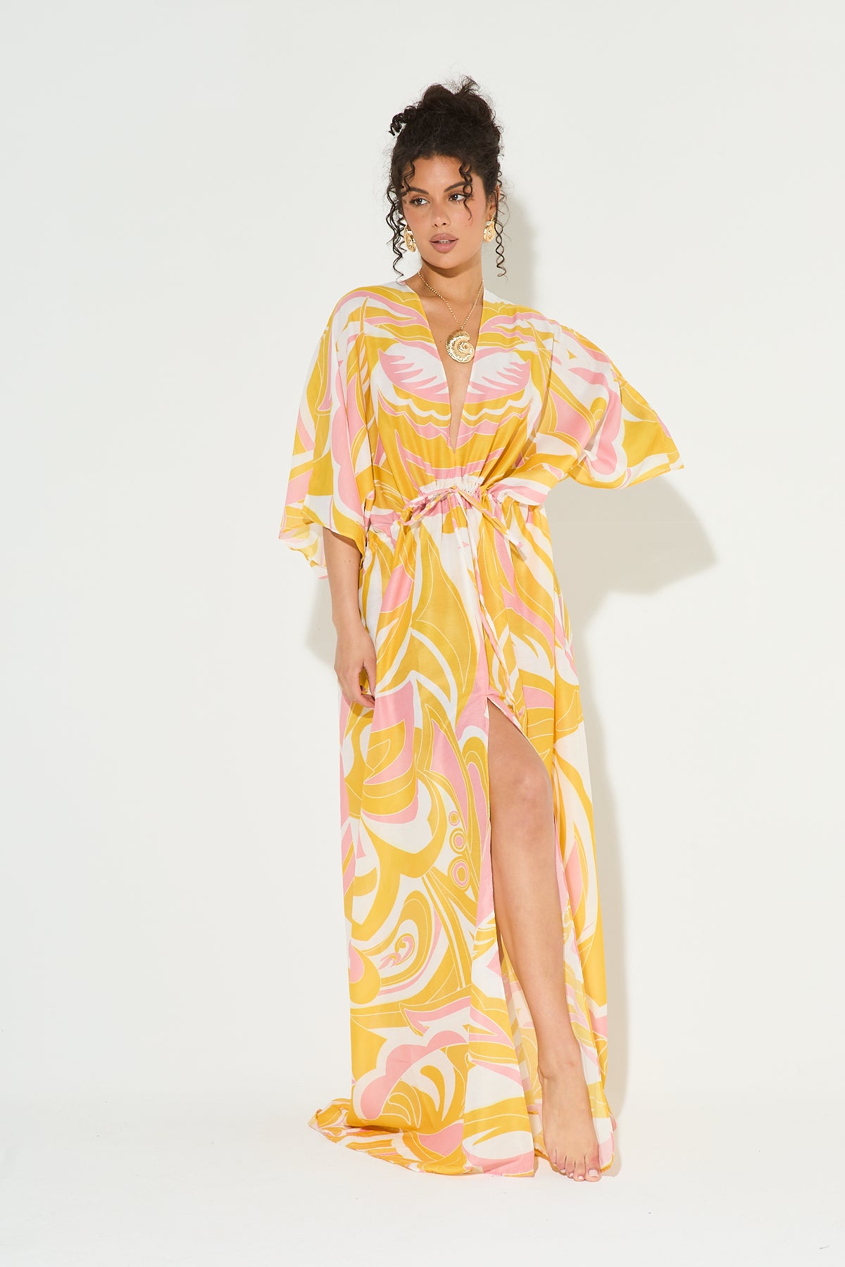 NOVA Pink & Yellow Printed Maxi Kaftan