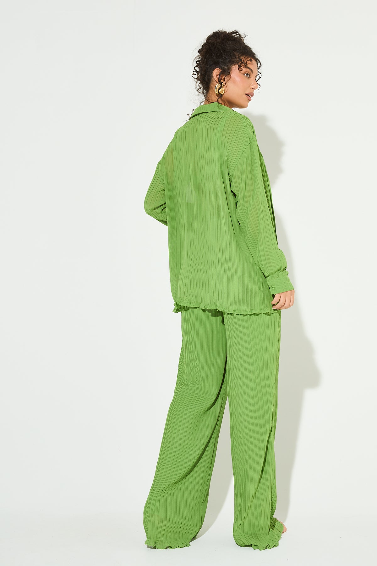 CHIA Green Plisse Top & Trouser Set