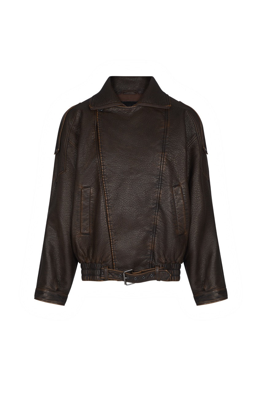 ESKA Brown Vegan Leather Oversized Biker Jacket – Noughts & Kisses