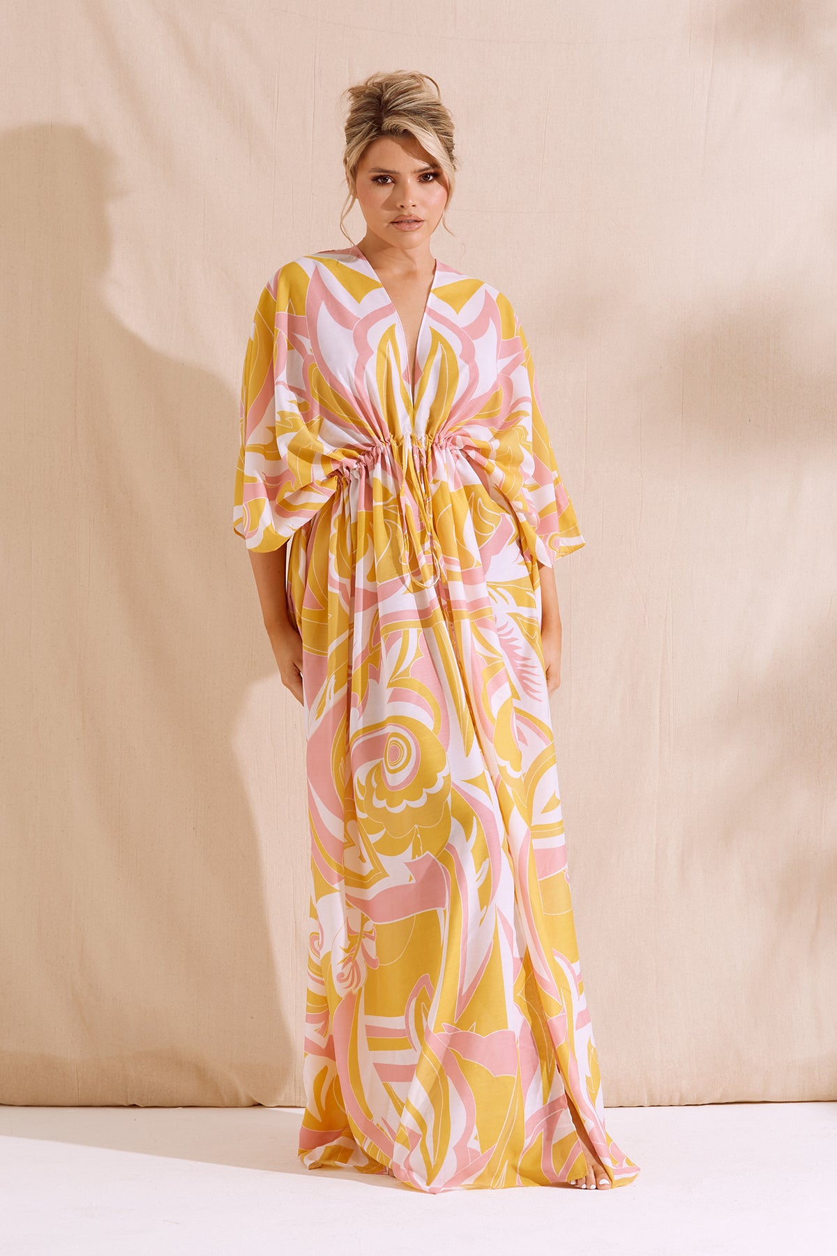 NOVA Pink & Yellow Printed Maxi Kaftan