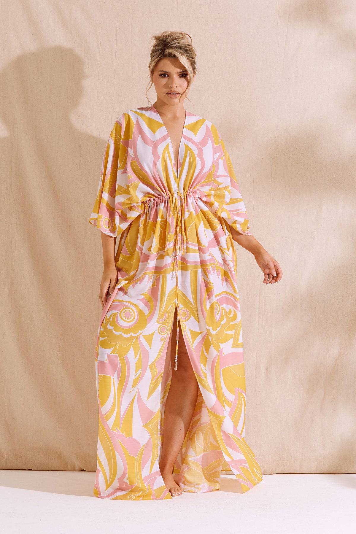 NOVA Pink & Yellow Printed Maxi Kaftan
