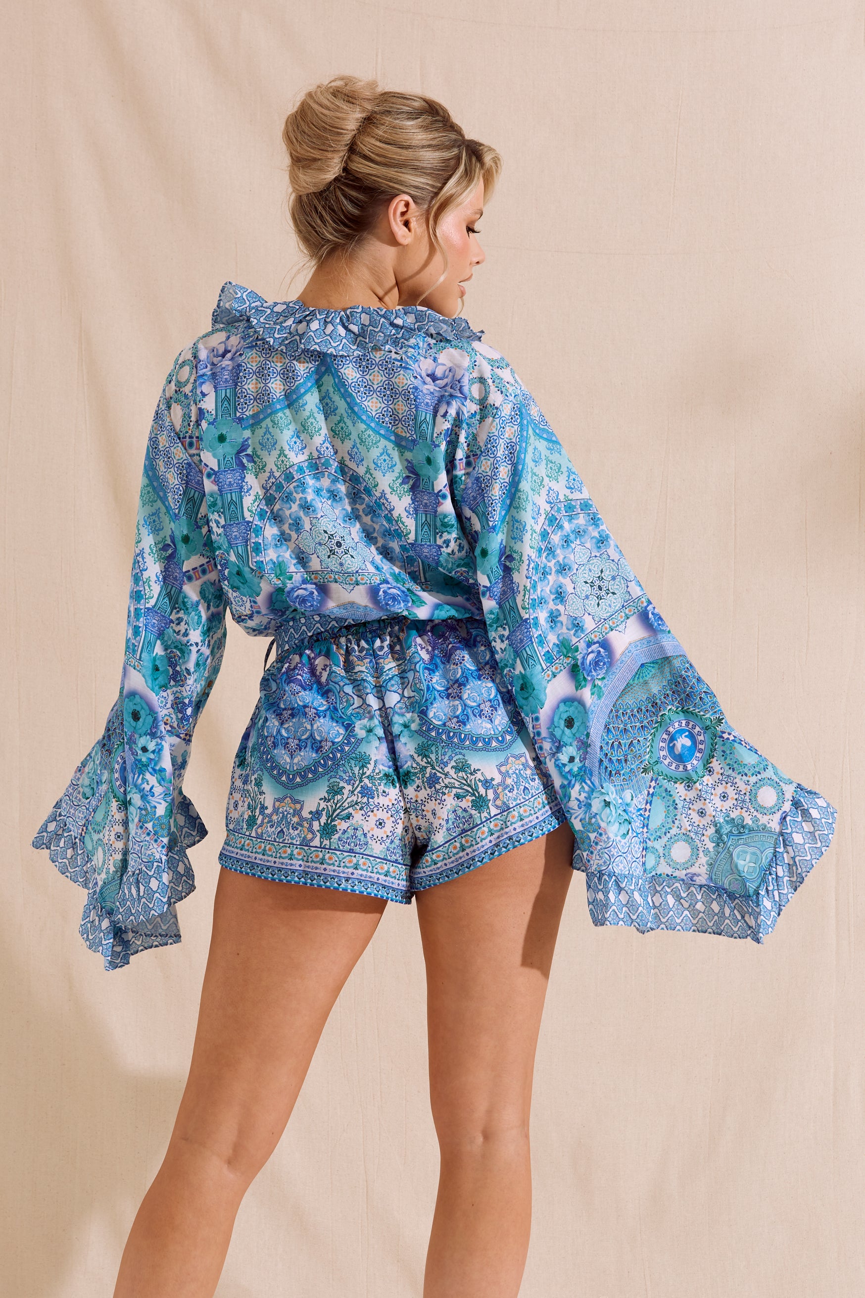 KASIA Blue Printed Ruffle Playsuit
