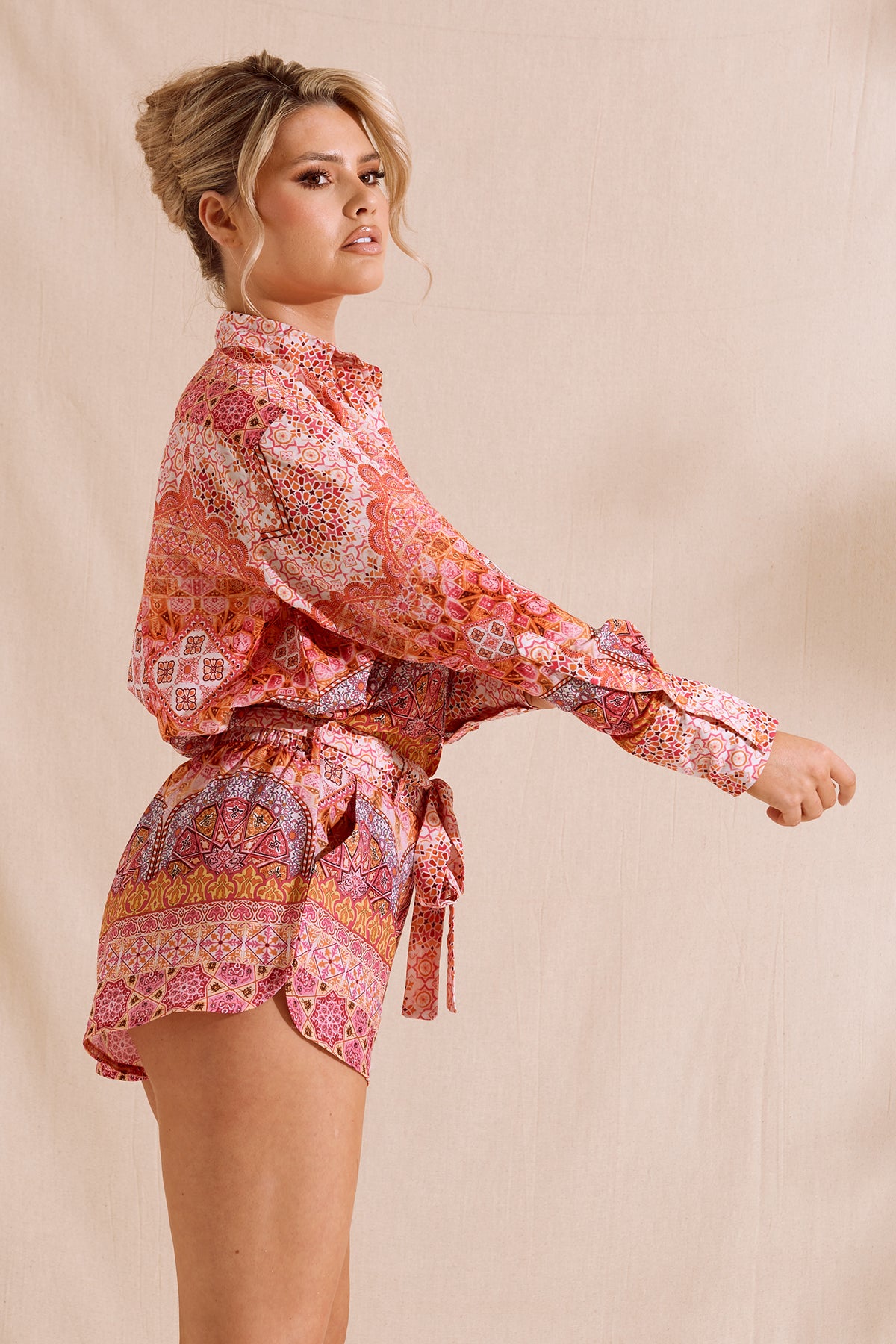 EVA Orange & Pink Printed Shirt and Short Co-Ord