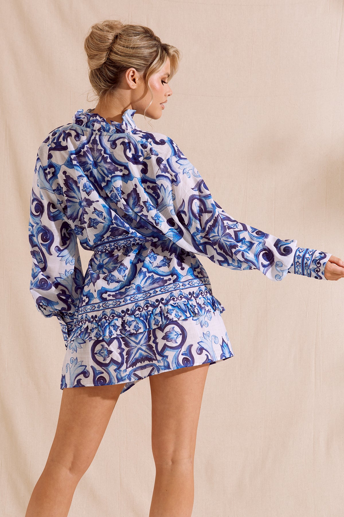 ELLA Blue Printed Bow Dress
