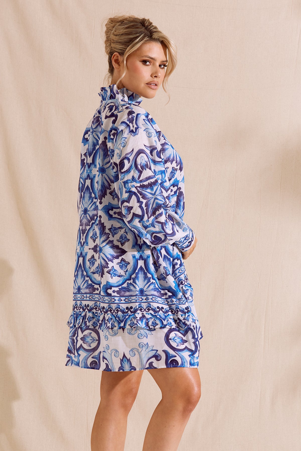 ELLA Blue Printed Bow Dress