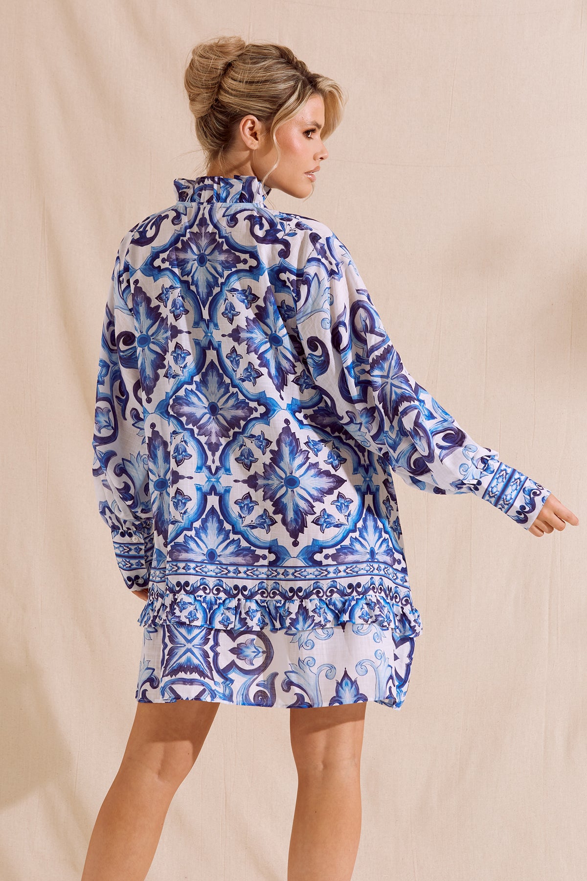 ELLA Blue Printed Bow Dress