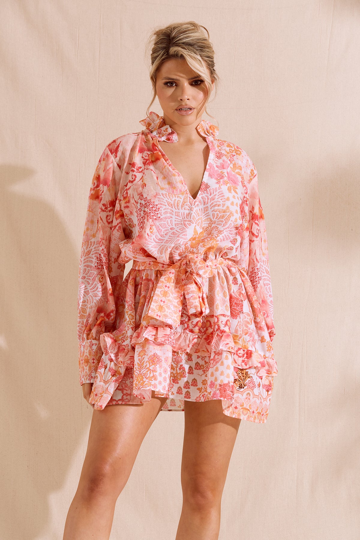 LEONIE Pink Printed Bow Dress