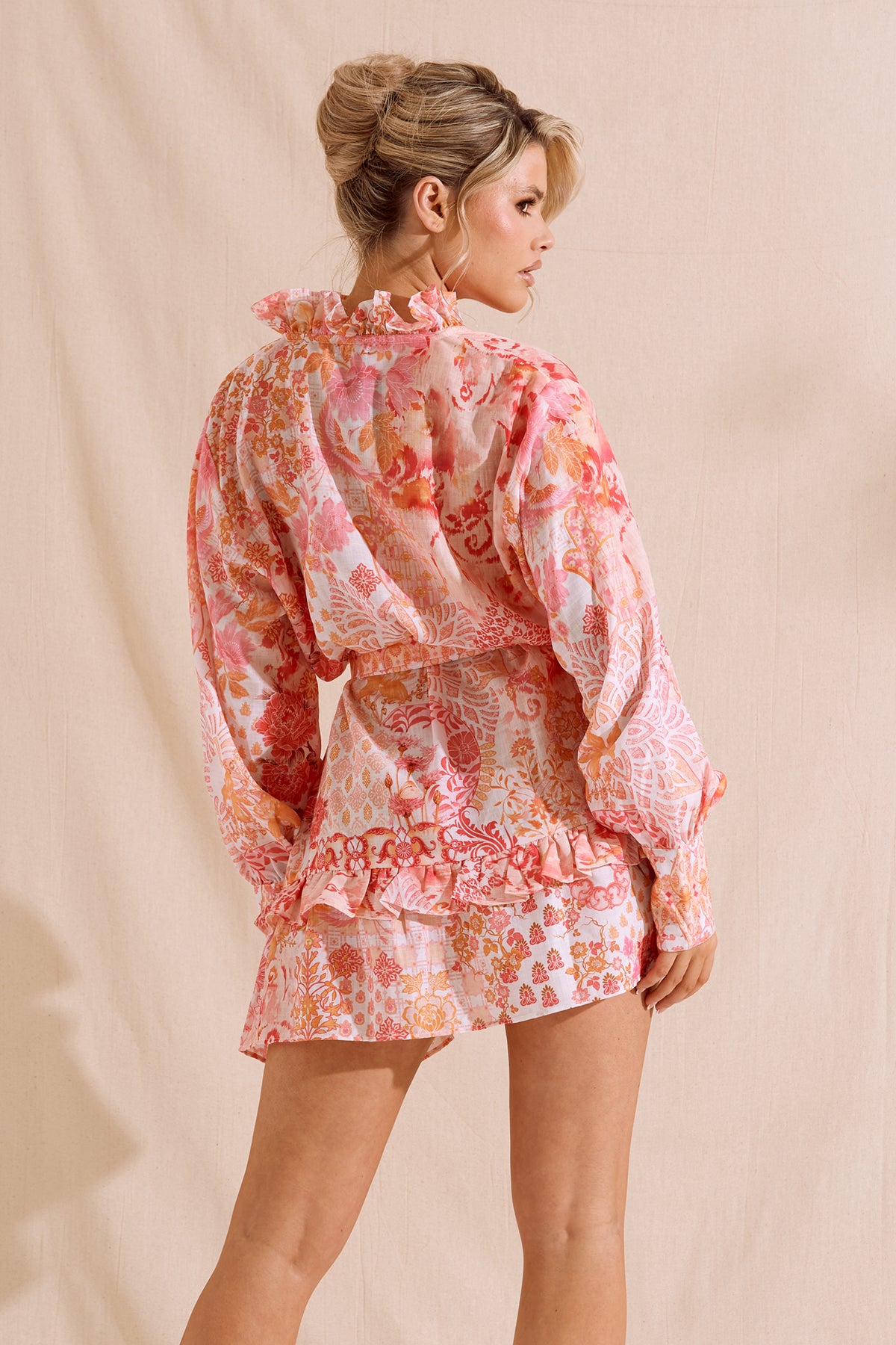 LEONIE Pink Printed Bow Dress