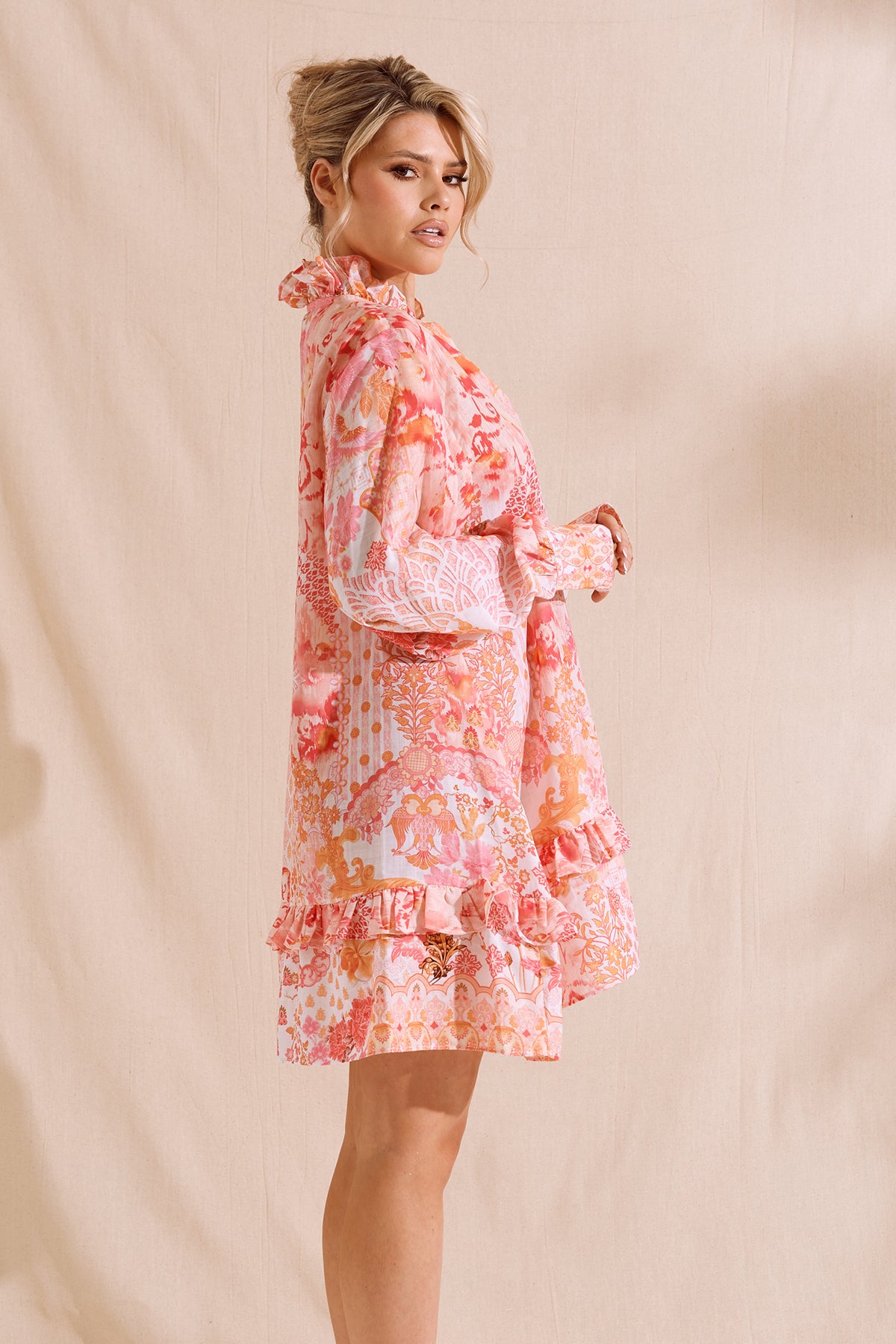 LEONIE Pink Printed Bow Dress
