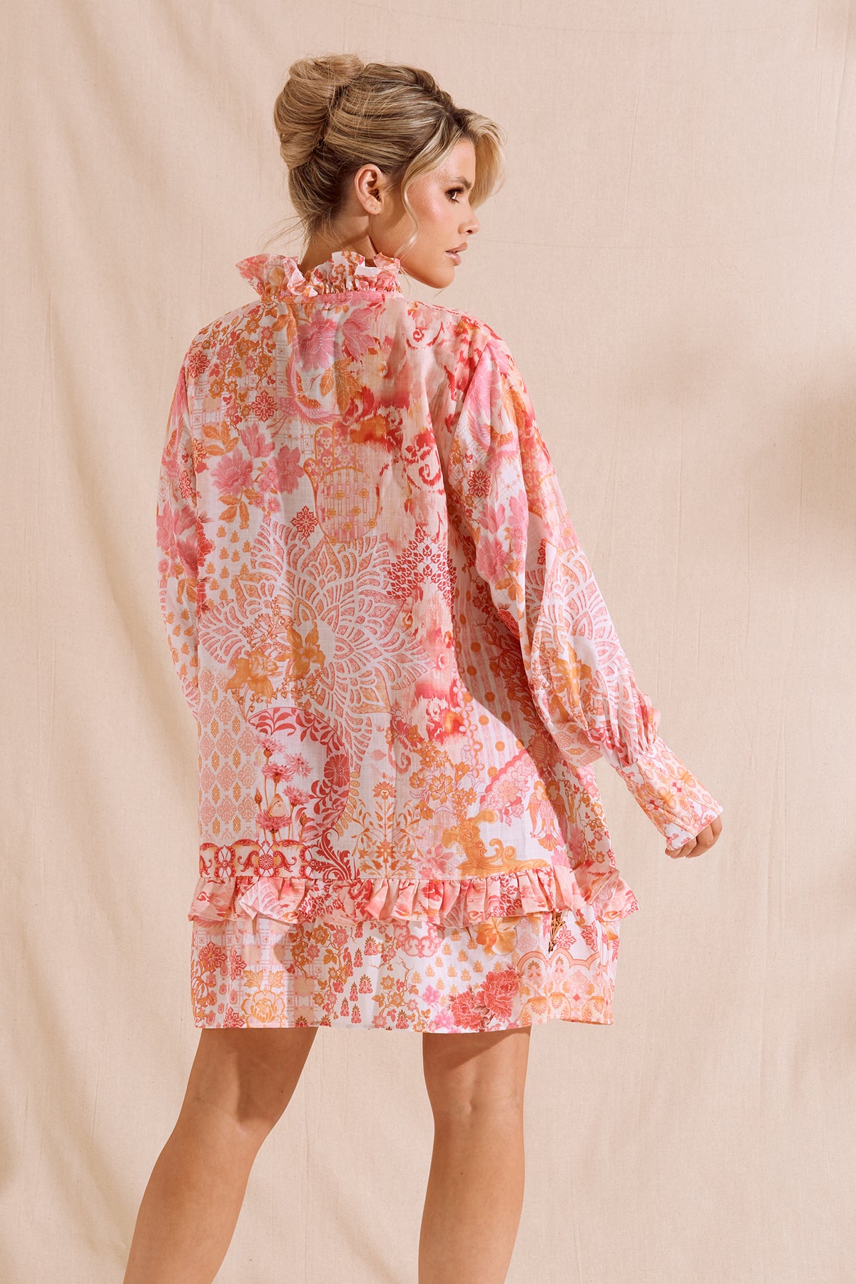 LEONIE Pink Printed Bow Dress