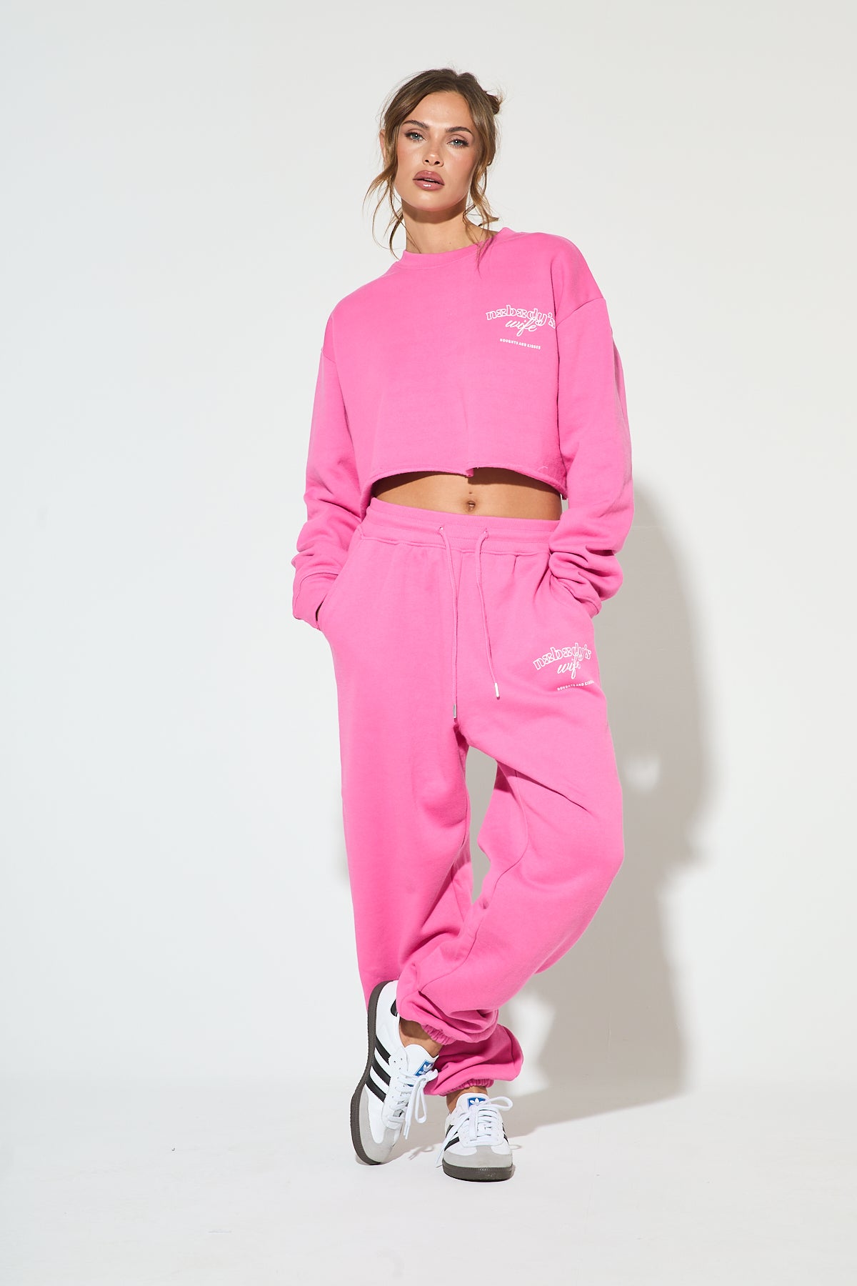 NOBODY'S WIFE Pink Cropped Tracksuit