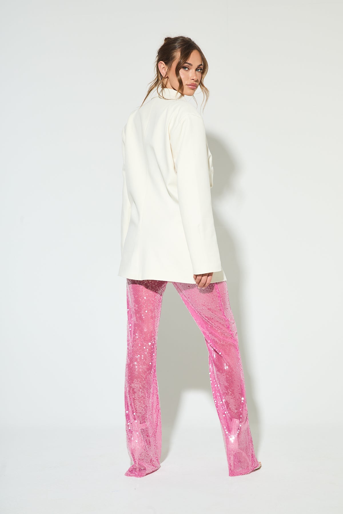 CANDICE Pink Sequin Flared Trousers