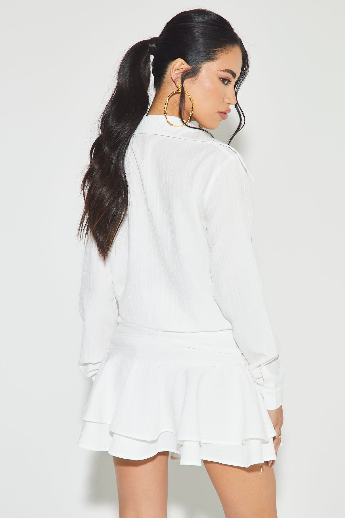ALELI White Textured Ruffle Mini Dress