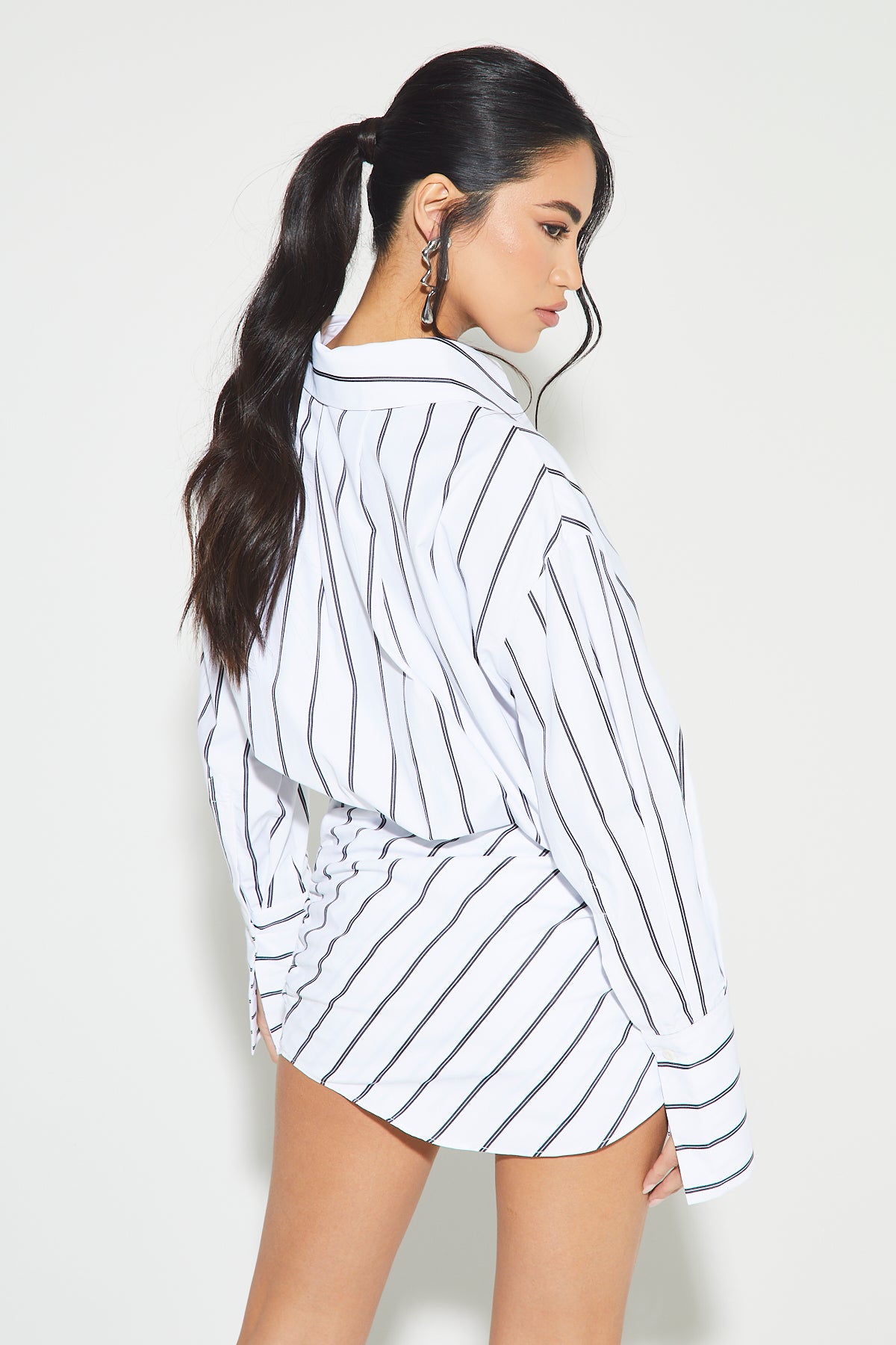 GAIA Black & White Stripe Shirt Dress