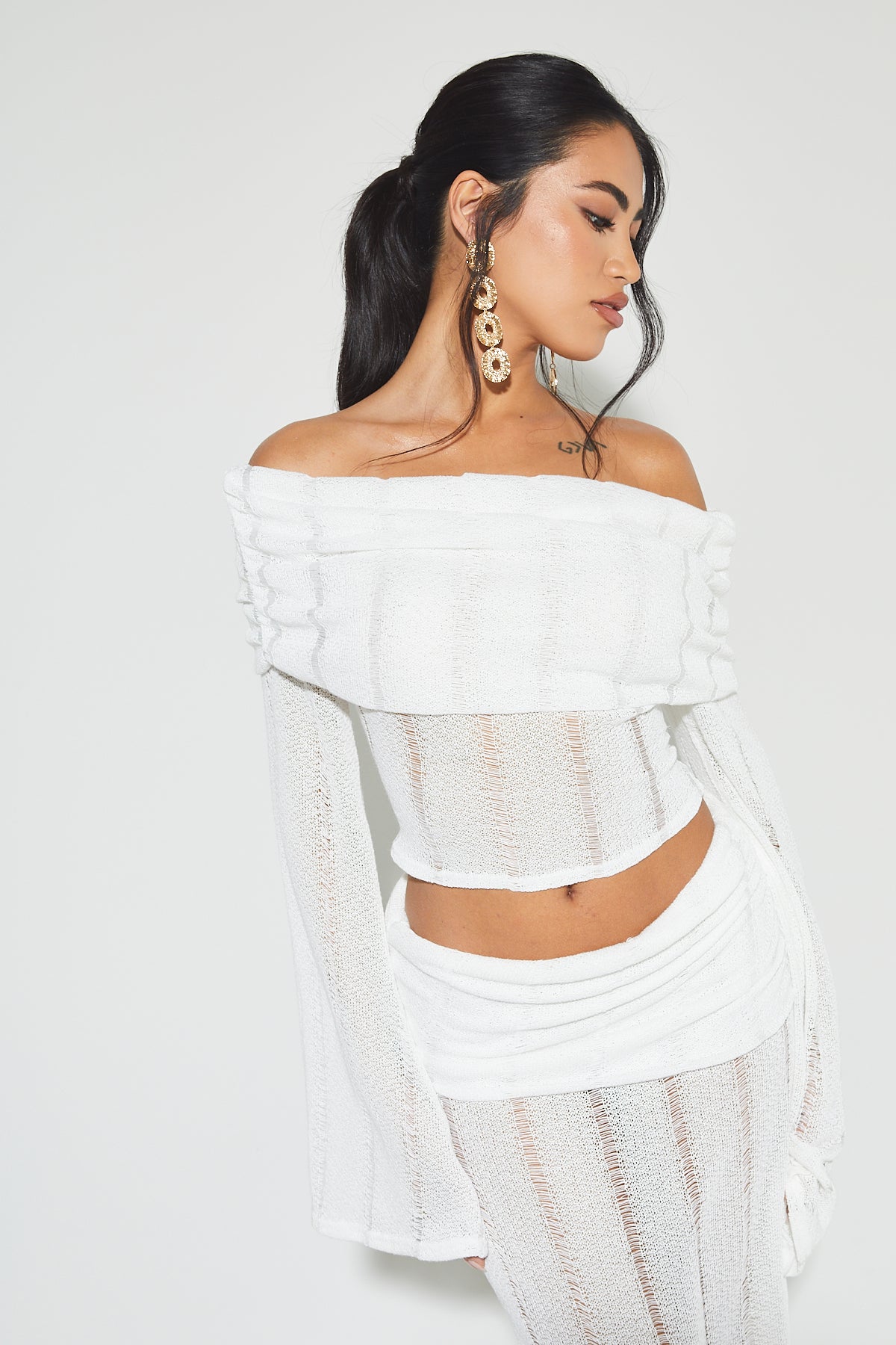 NORI White Knit Top and Maxi Skirt Co Ord