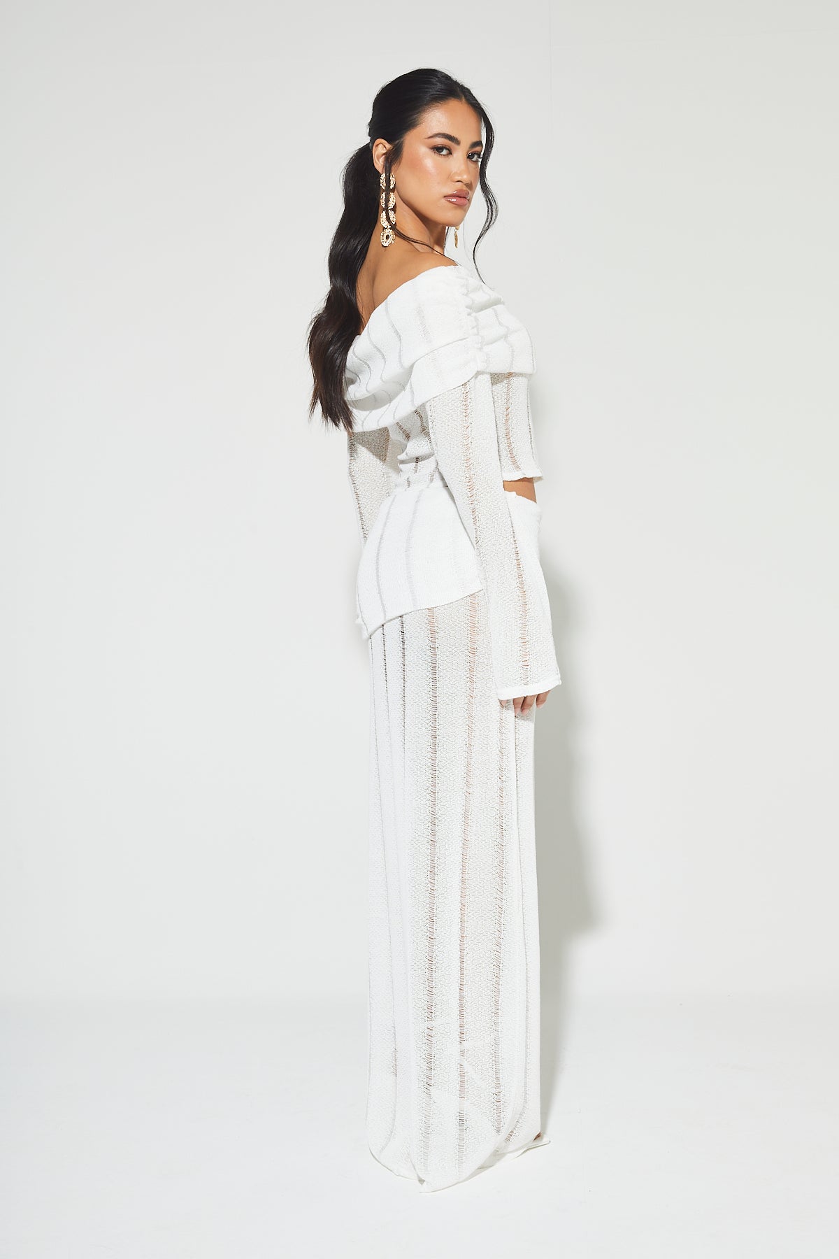 NORI White Knit Top and Maxi Skirt Co Ord