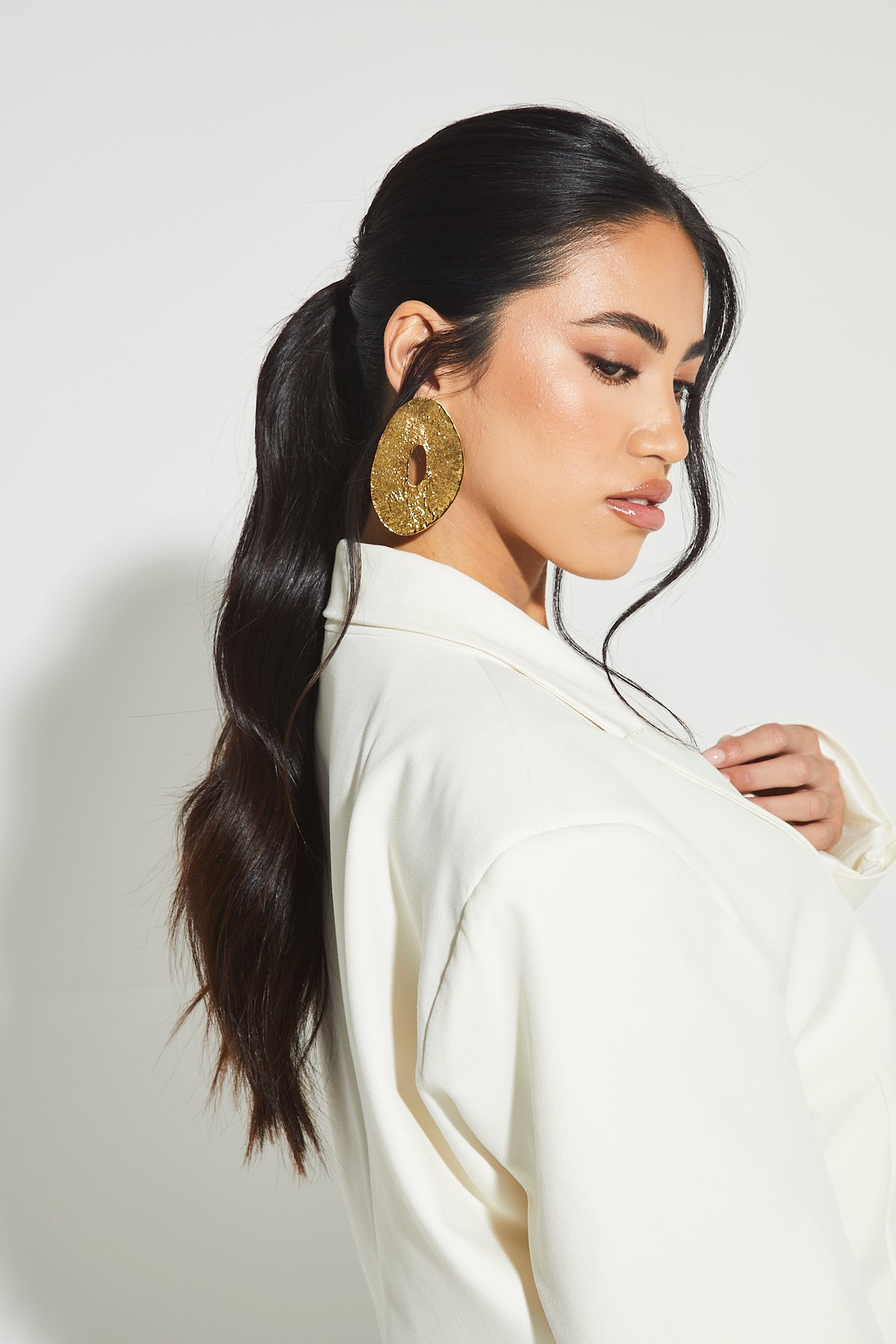 Gold Oval Statement Earrings