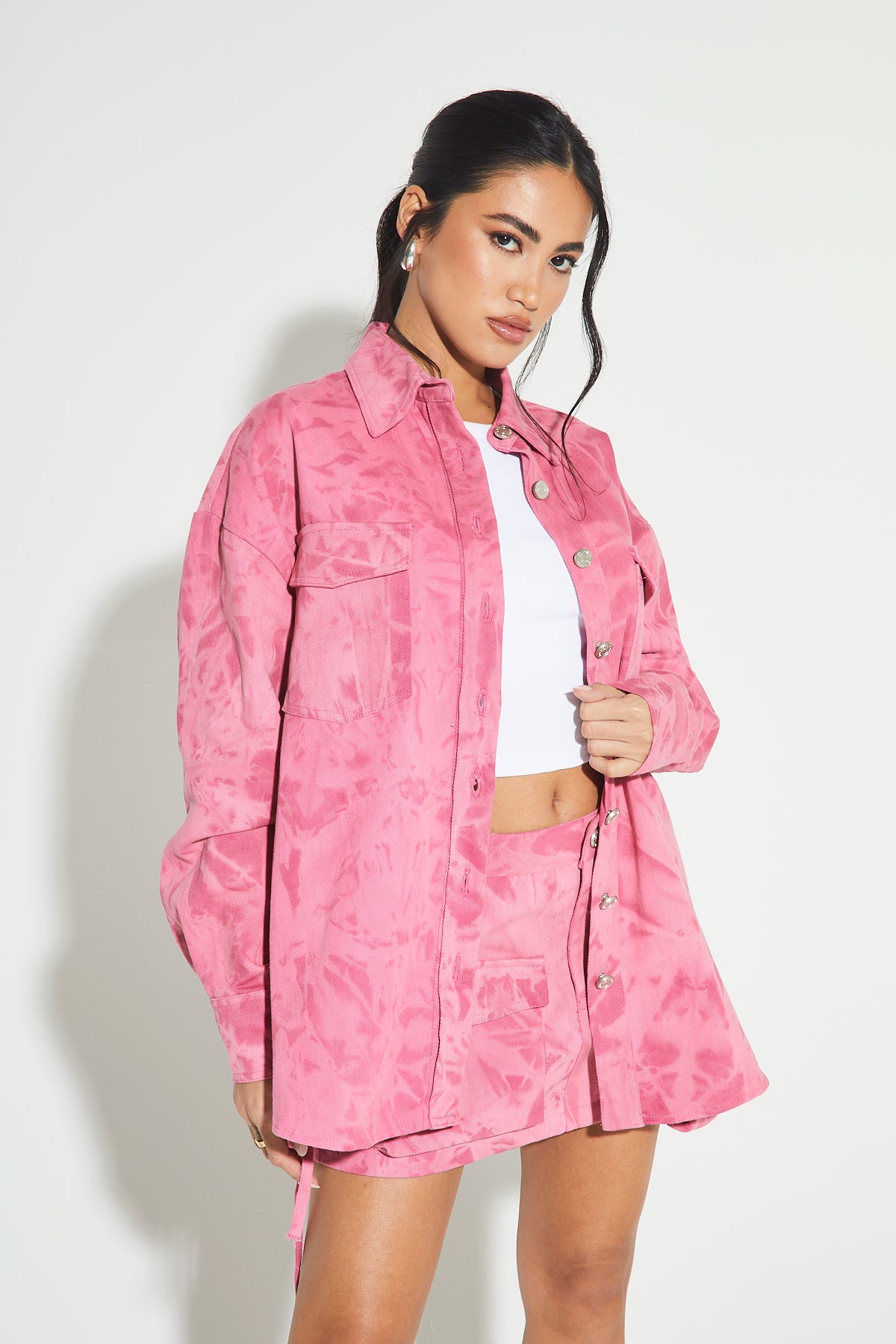 IVANA Pink Acid Wash Oversized Shirt