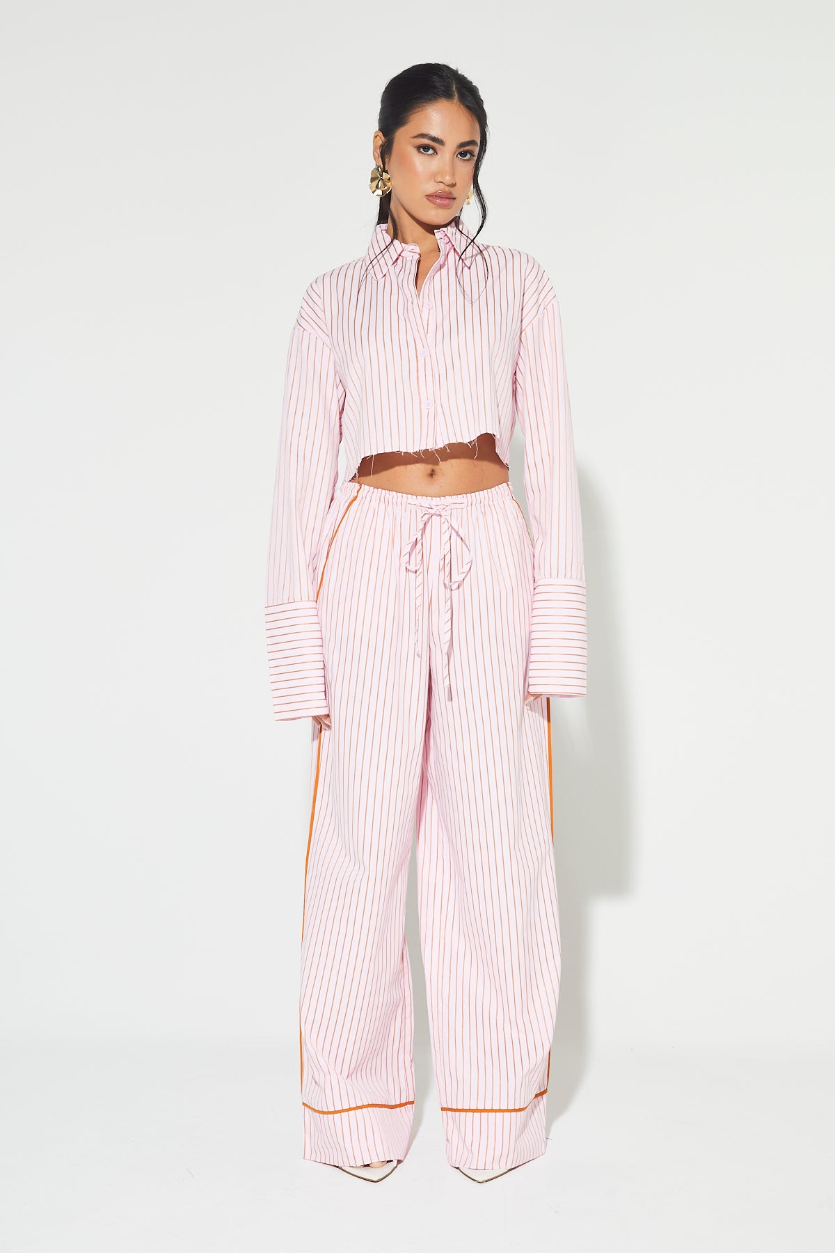 REIA Pink Stripe Cropped Shirt
