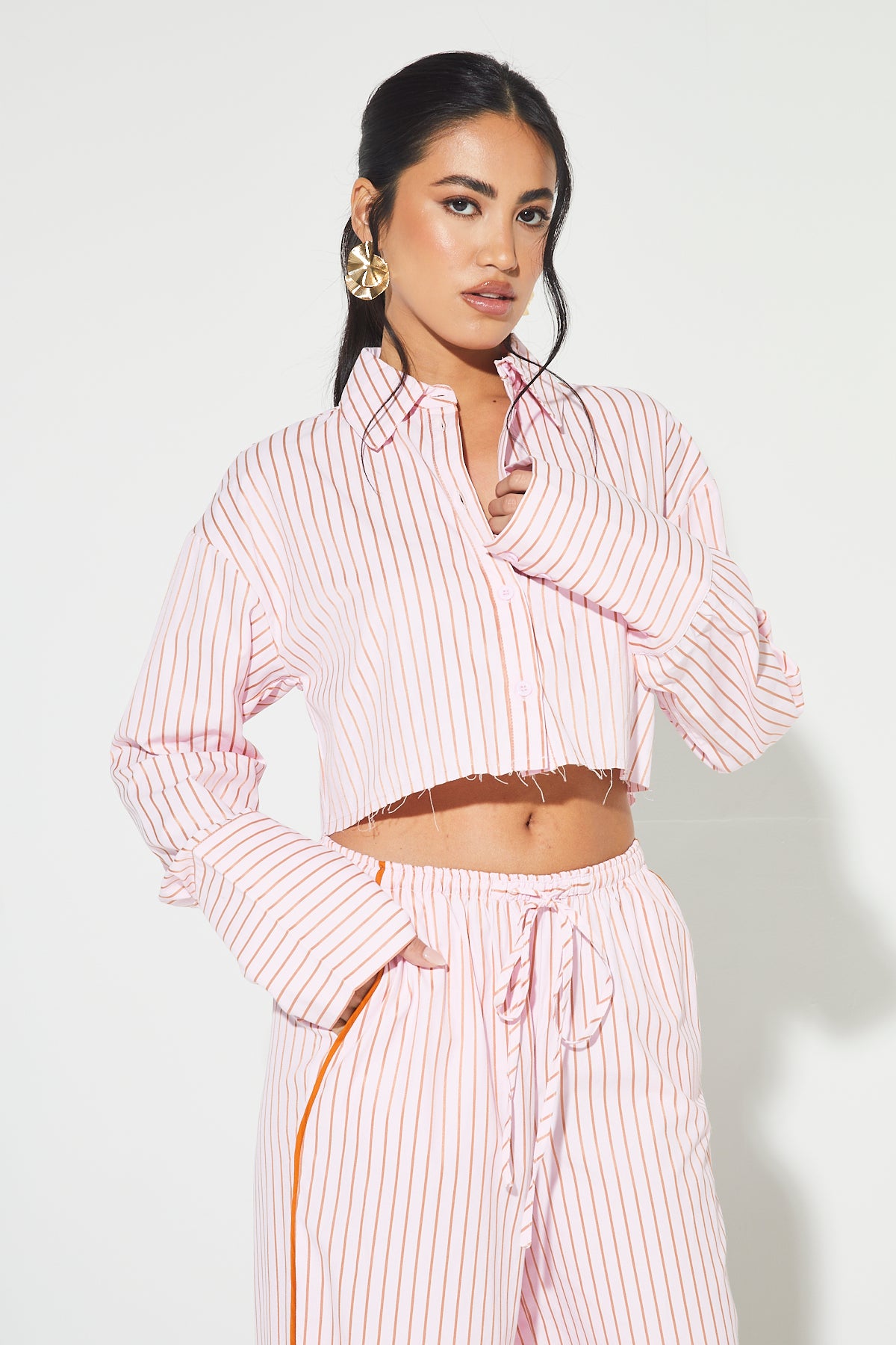 REIA Pink Stripe Cropped Shirt