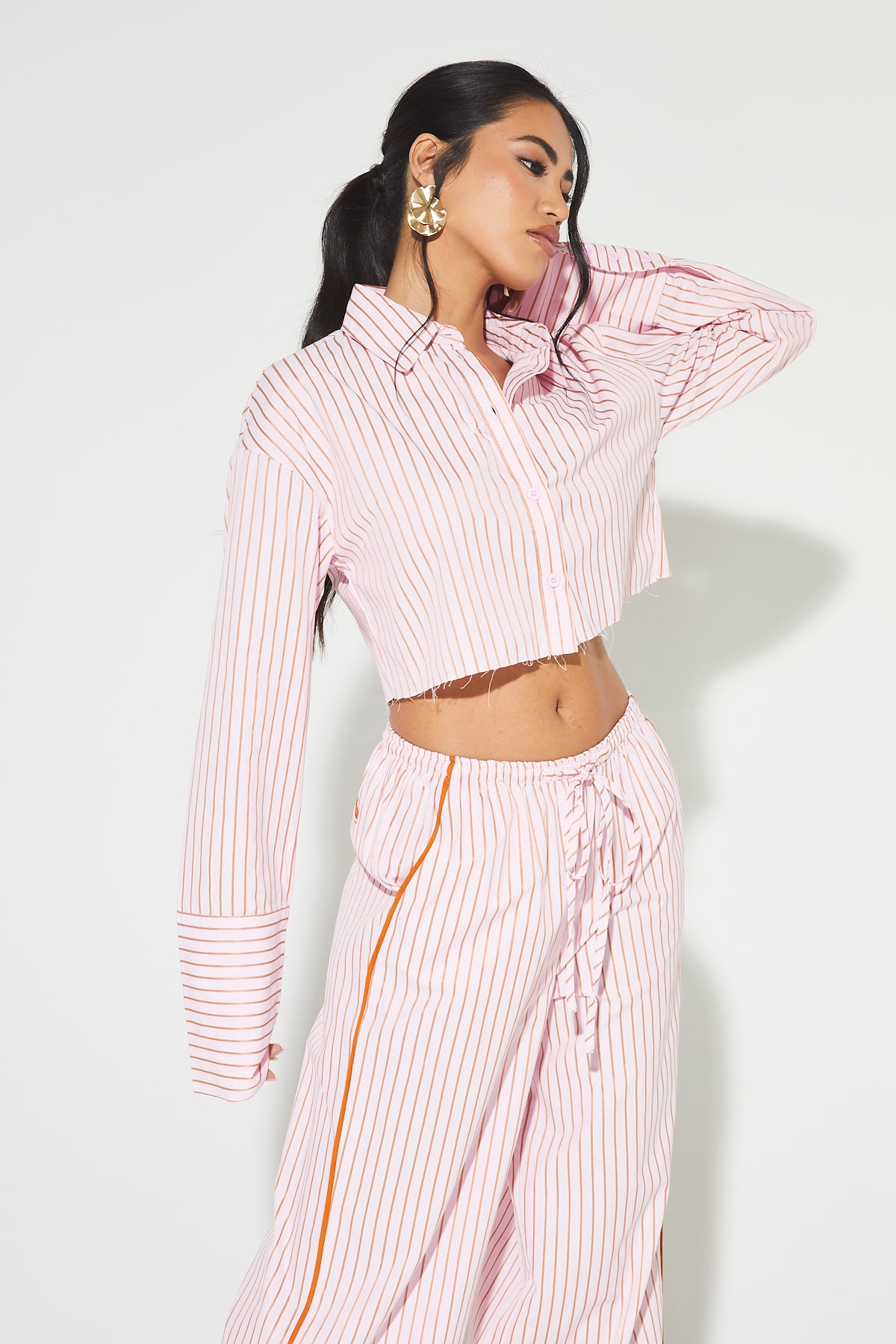 REIA Pink Stripe Cropped Shirt