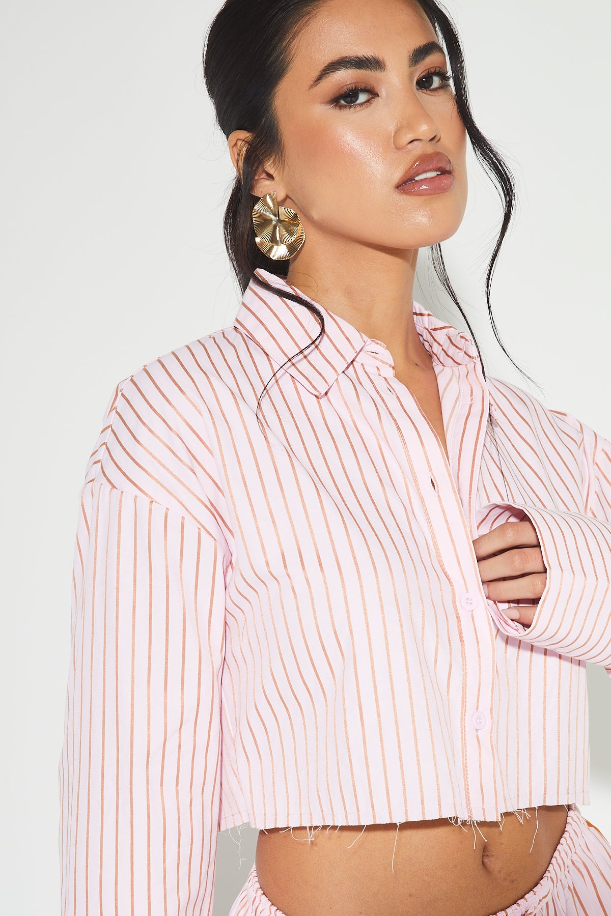 REIA Pink Stripe Cropped Shirt