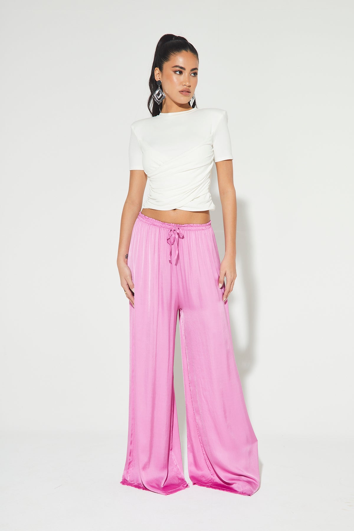 LENA Pink Silk Palazzo Trousers