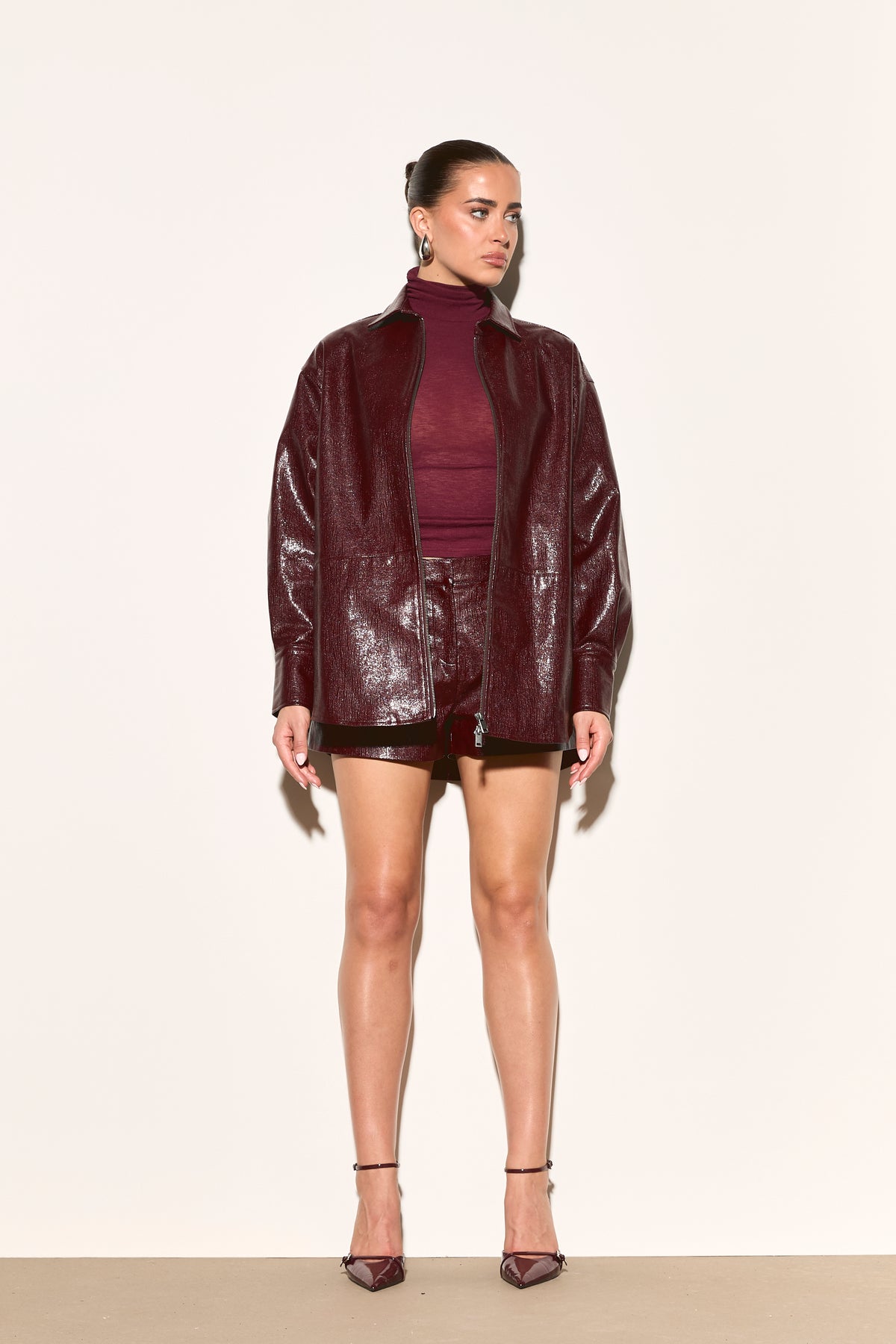 ATHENA Vinyl Oversized Zip Front Shirt
