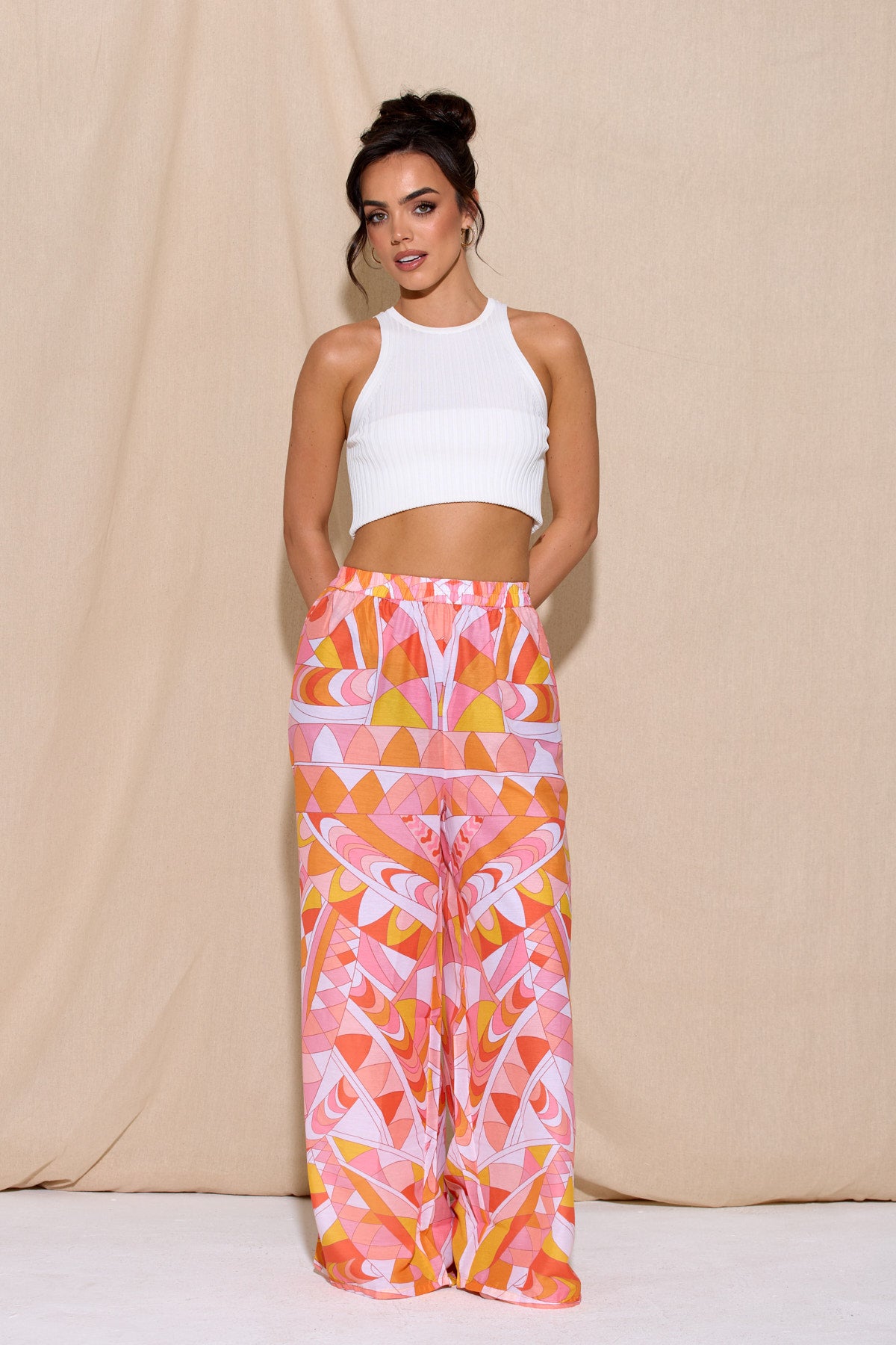 ARLA Pink & Orange Wide Leg Trouser