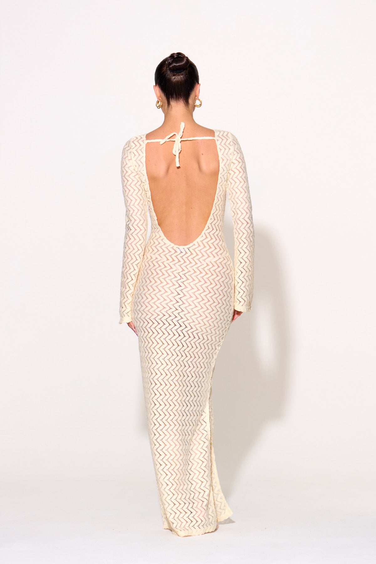 SASKIA Beige Zig Zag Crochet Maxi Dress