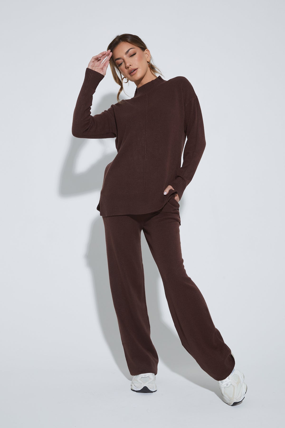 PALMER High Neck Brown Knit Lounge Set