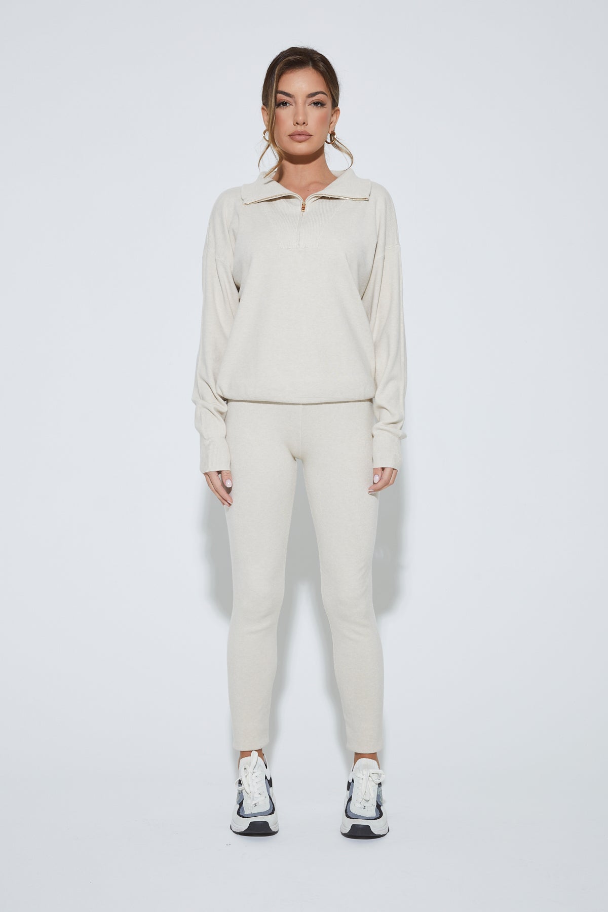 MARLOWE Cream Zip Up Lounge Set
