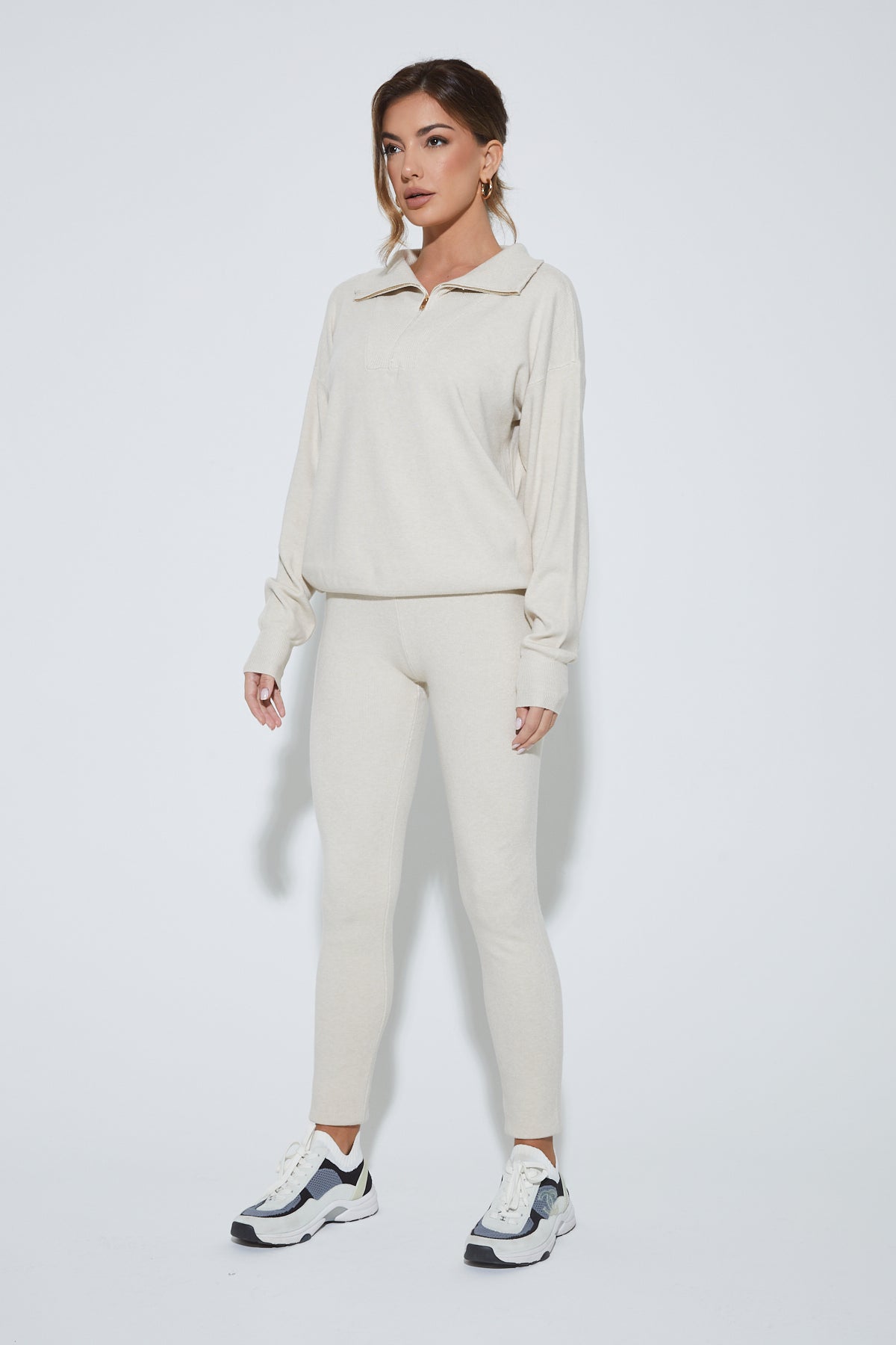 MARLOWE Cream Zip Up Lounge Set