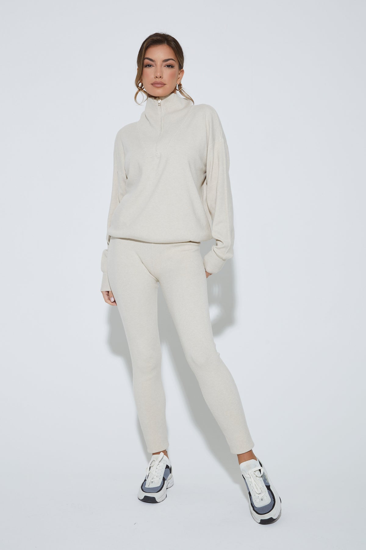 MARLOWE Cream Zip Up Lounge Set