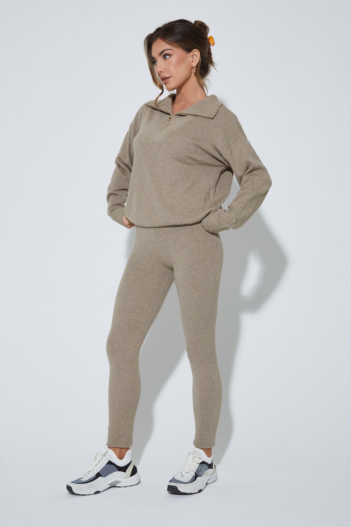 MARLOWE Taupe Zip Up Lounge Set