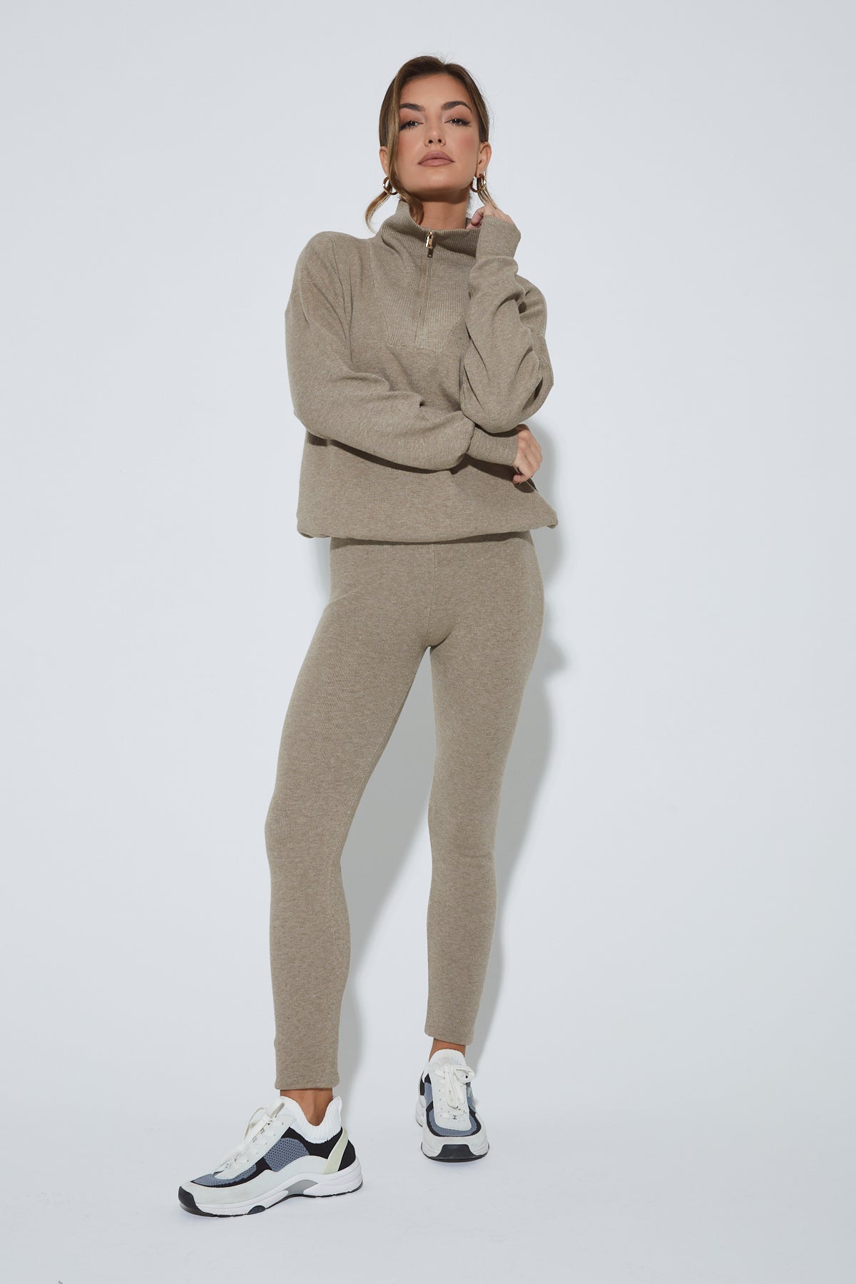 MARLOWE Taupe Zip Up Lounge Set