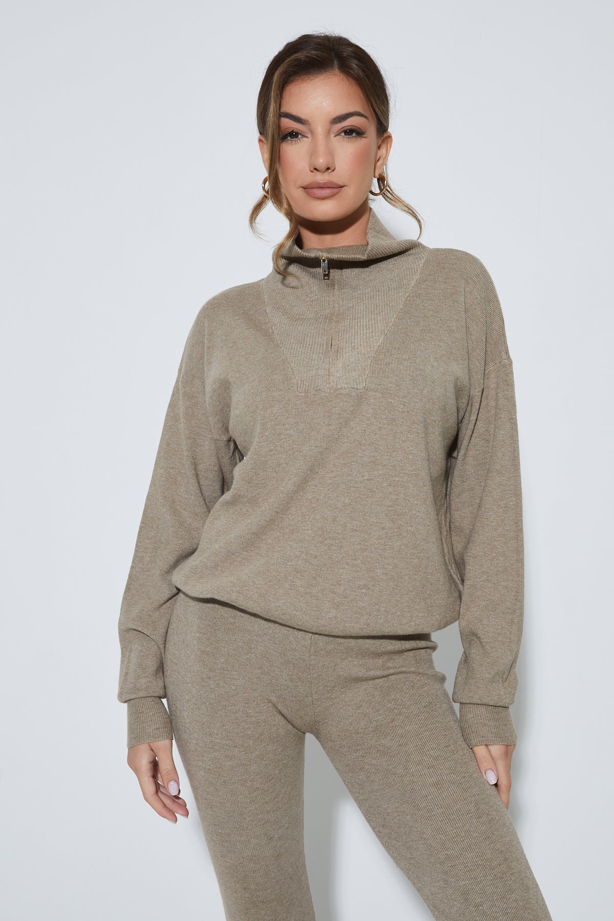 MARLOWE Taupe Zip Up Lounge Set